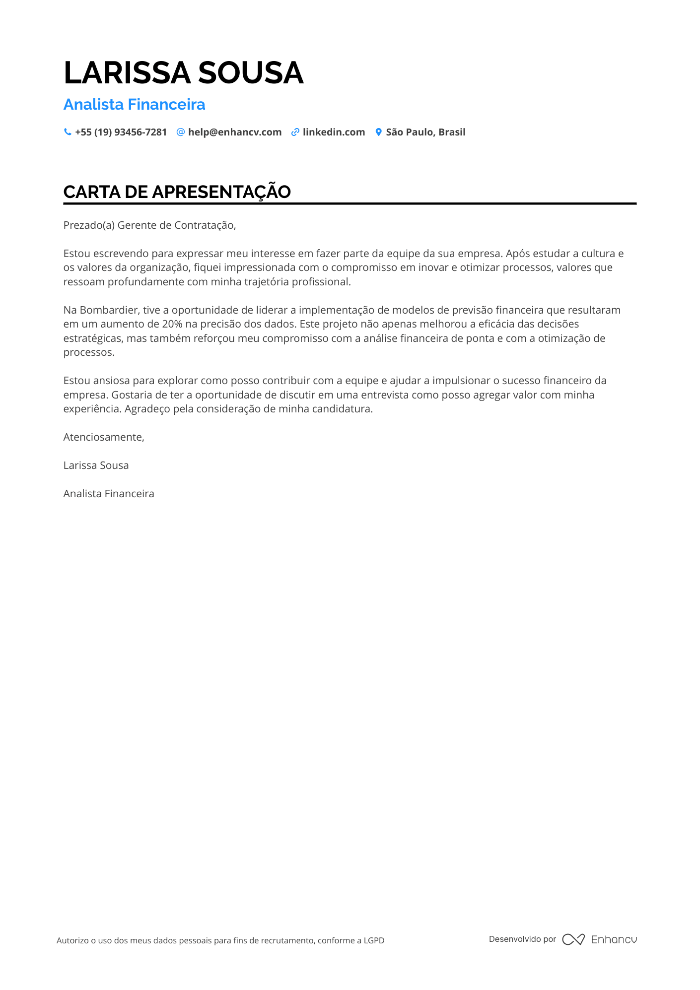 Analista de Atendimento ao Cliente em Finanças