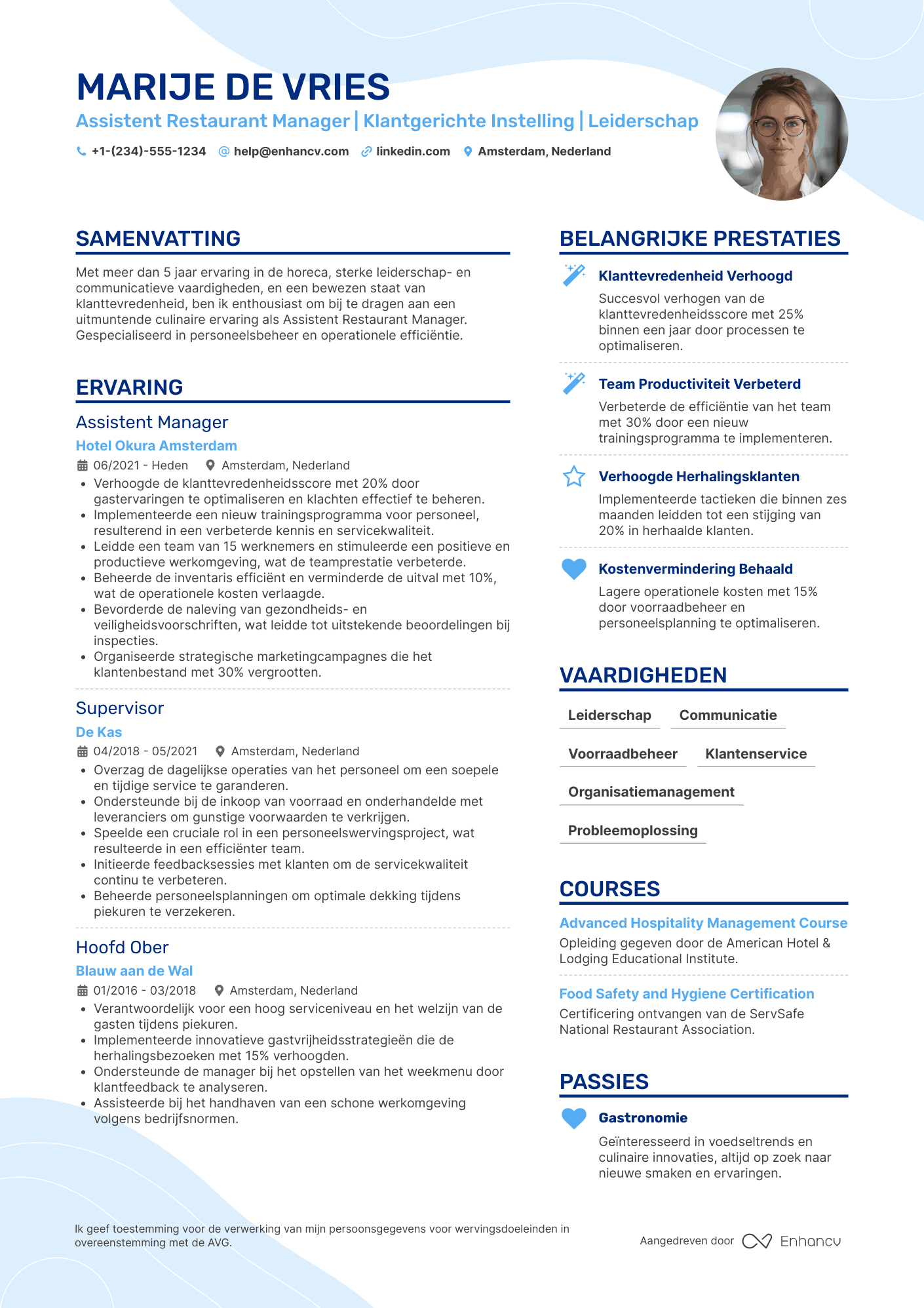 CV voor Assistant Restaurant Manager