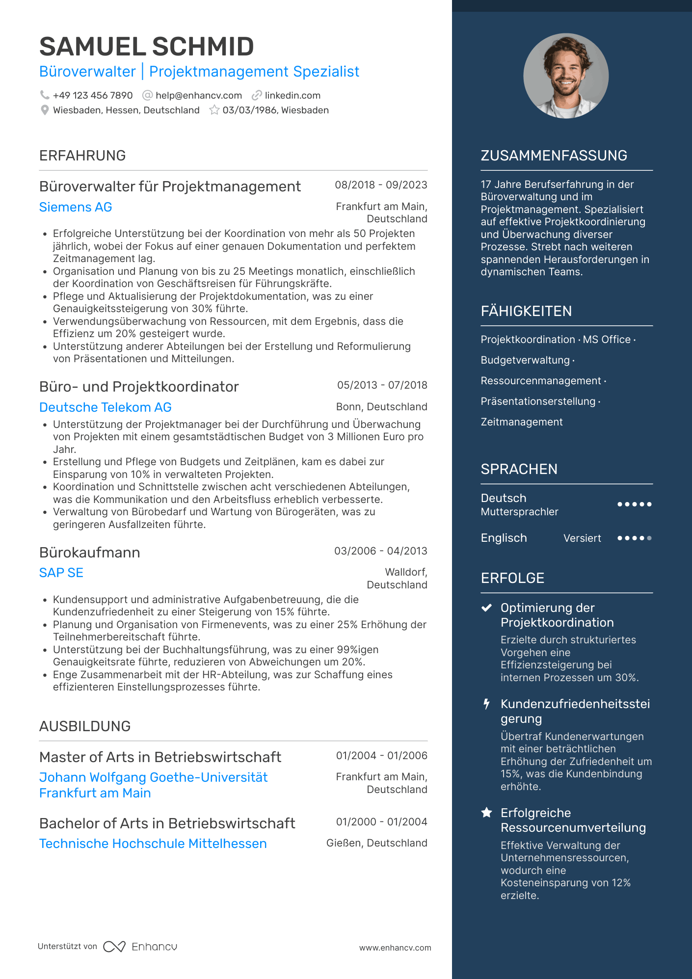Lebenslauf als Büroverwalter für Projektmanagement