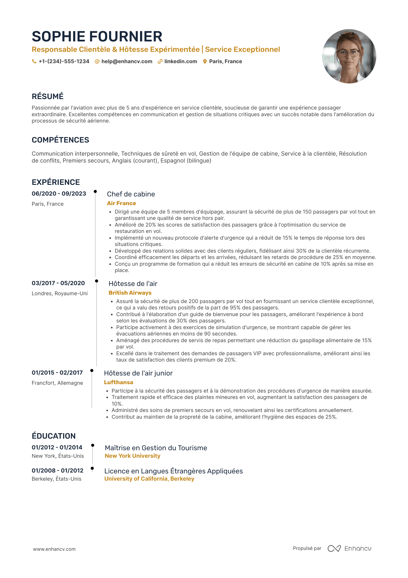 CV d’hôtesse de l'air chez Emirates