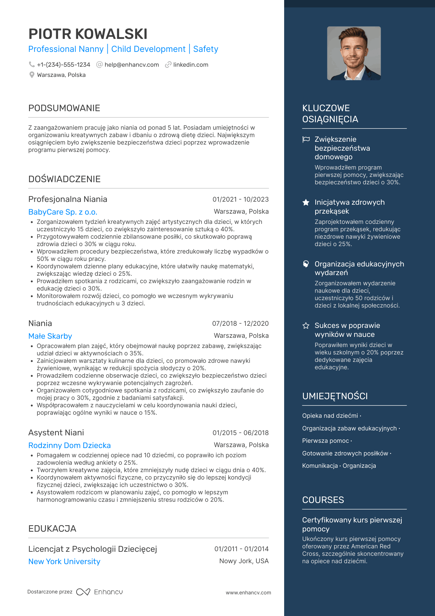 CV dla Niania na Pełny Etat