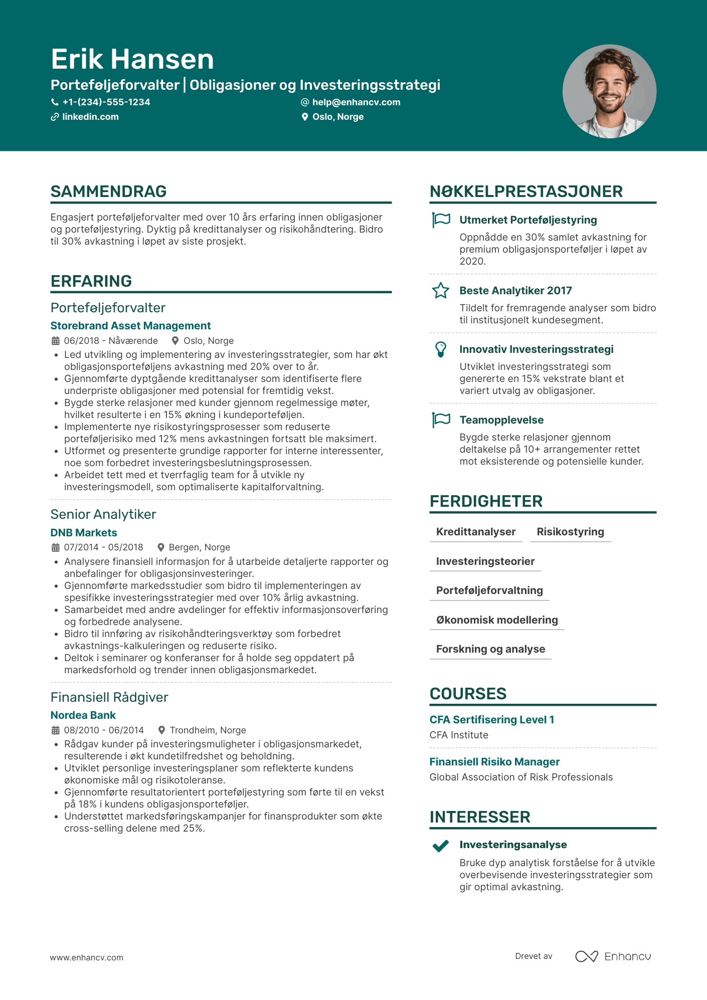 CV for Porteføljeforvalter for Obligasjoner