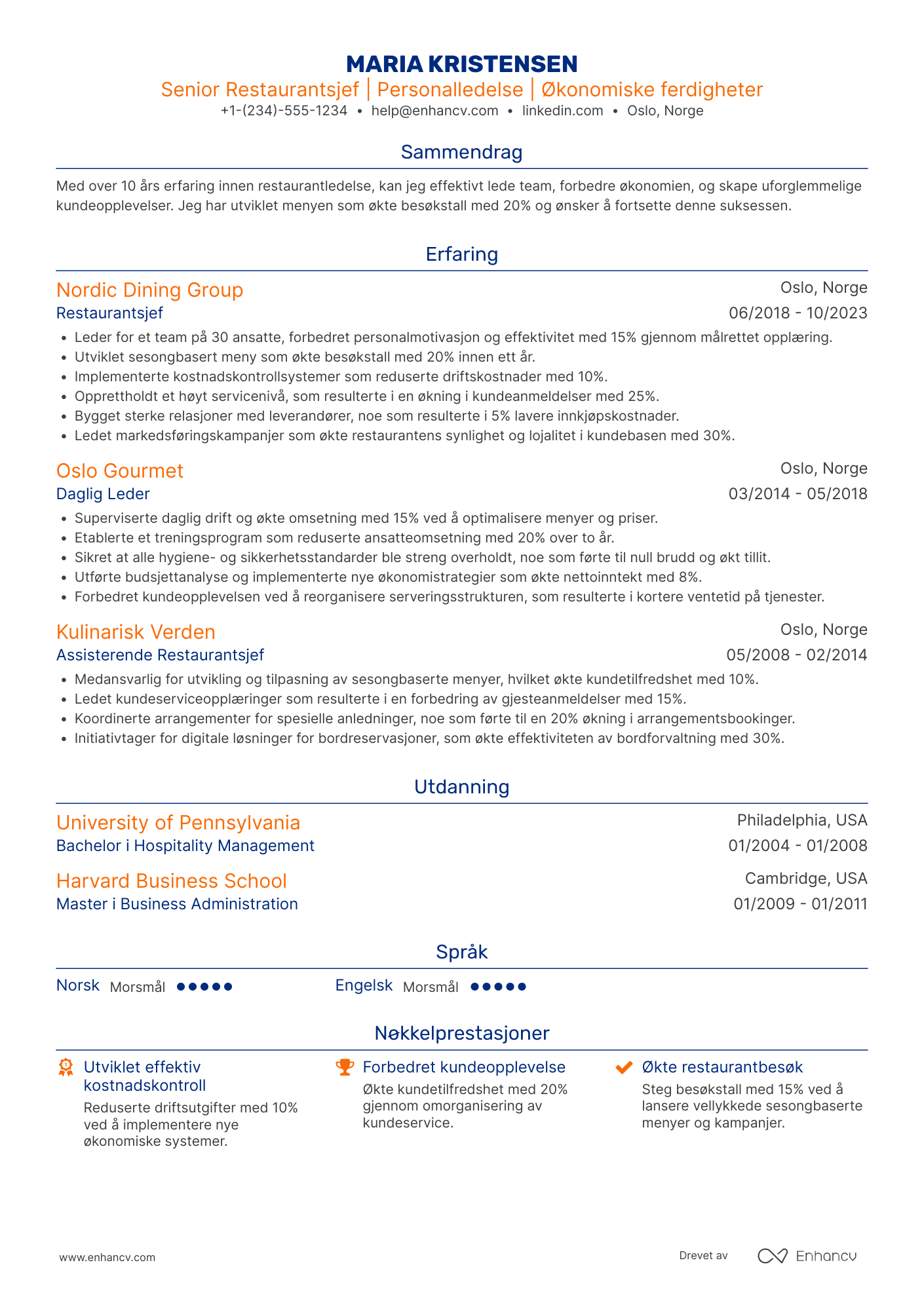 CV for Senior Restaurantsjef