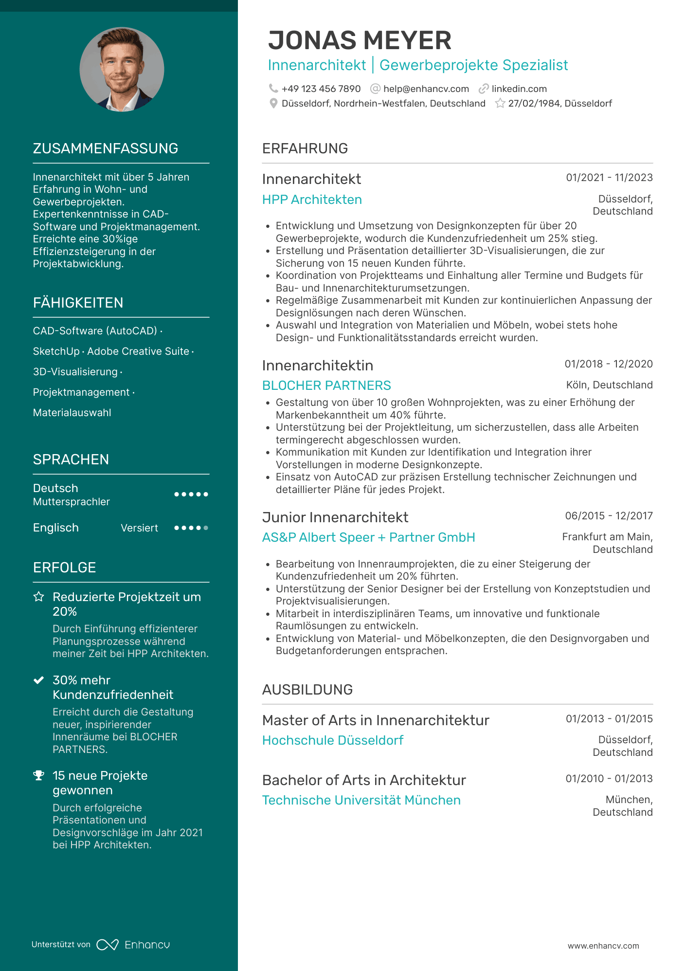 Lebenslauf als Innenarchitekt