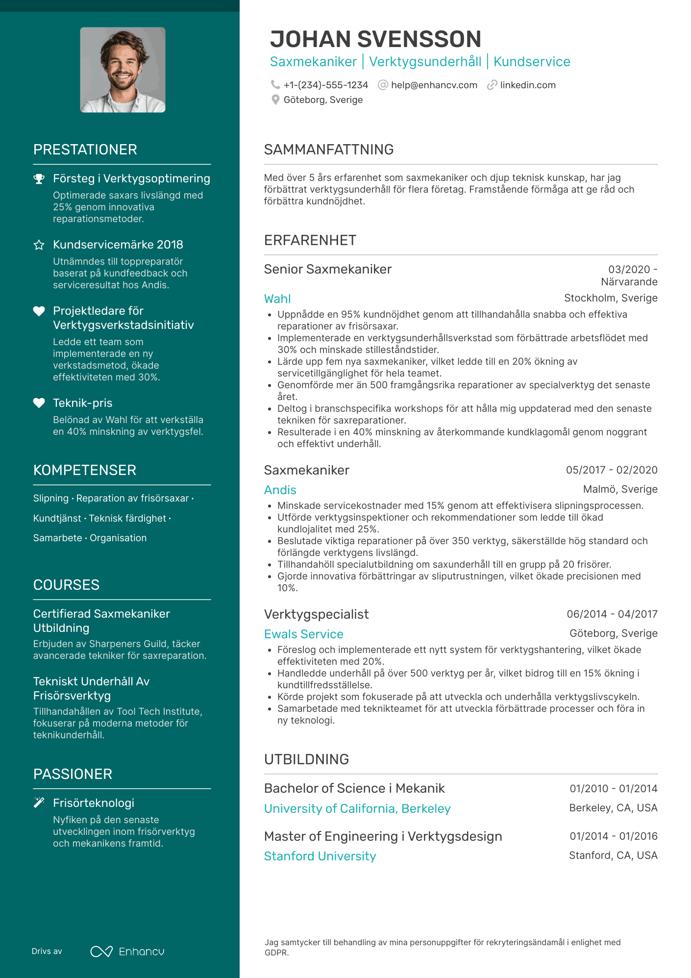 CV för Saxmekaniker