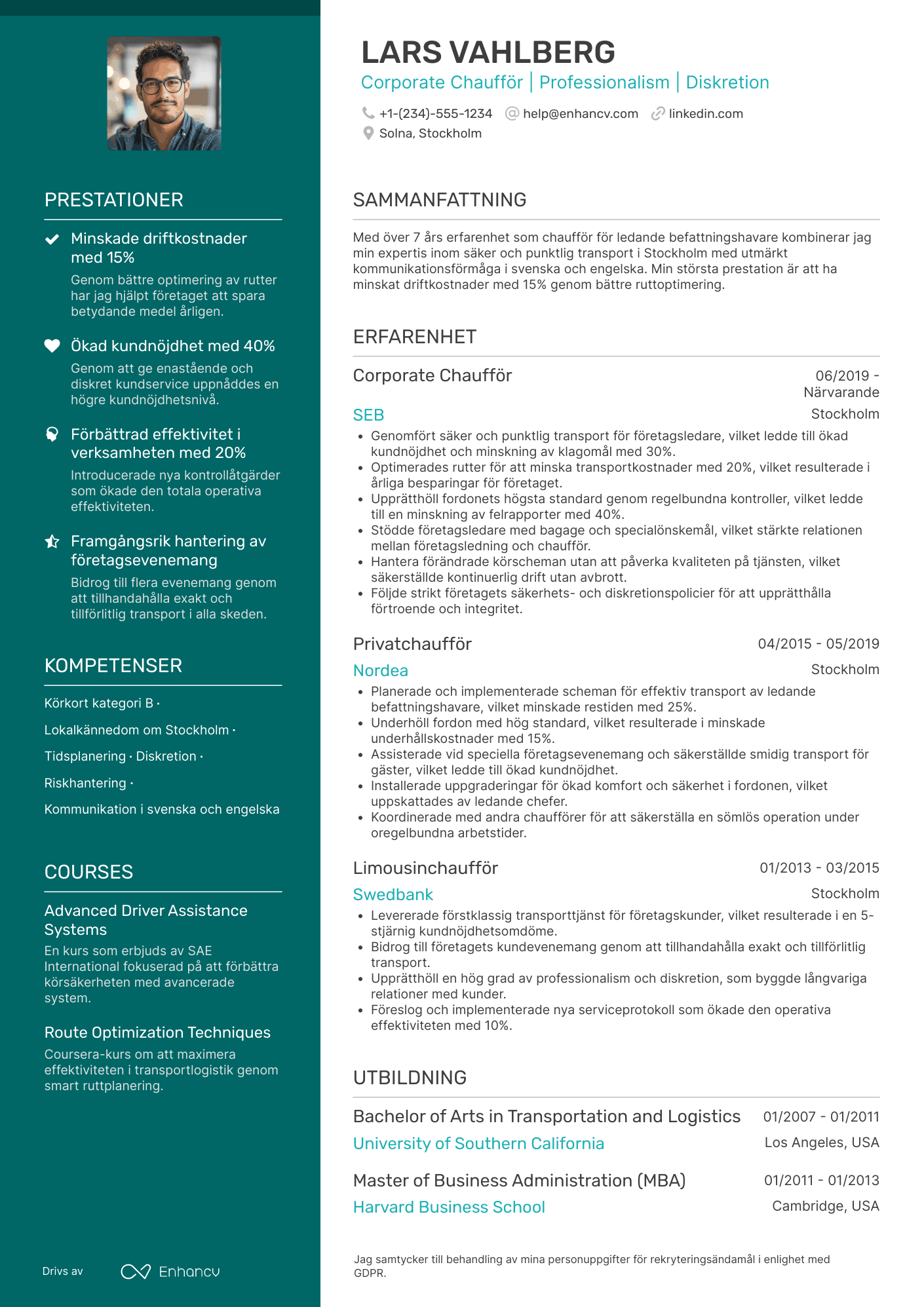 CV för Corporate Chaufför