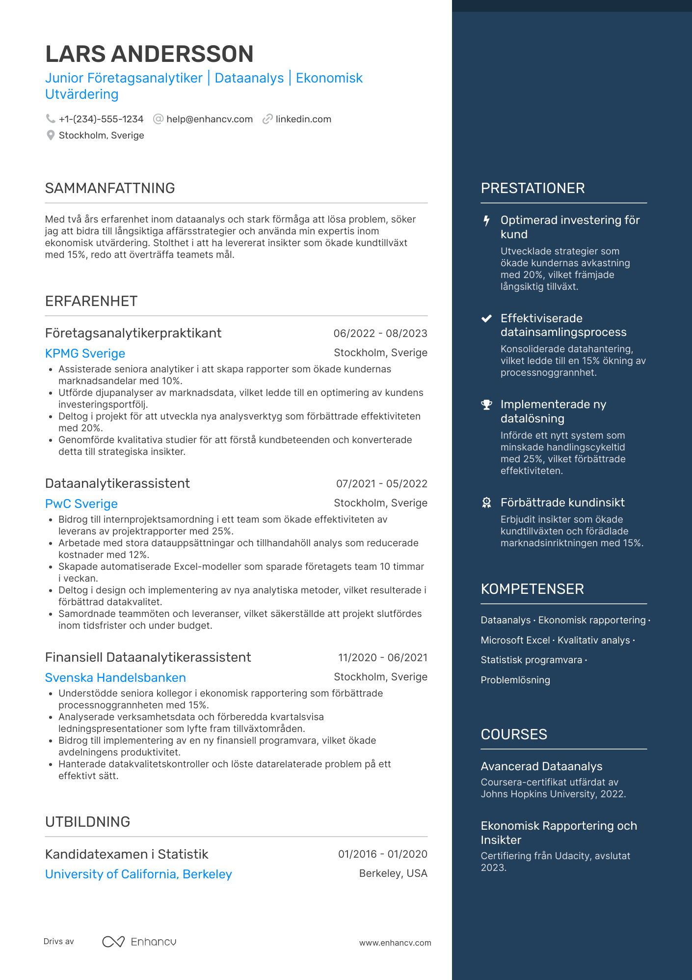 CV för Junior Företagsanalytiker