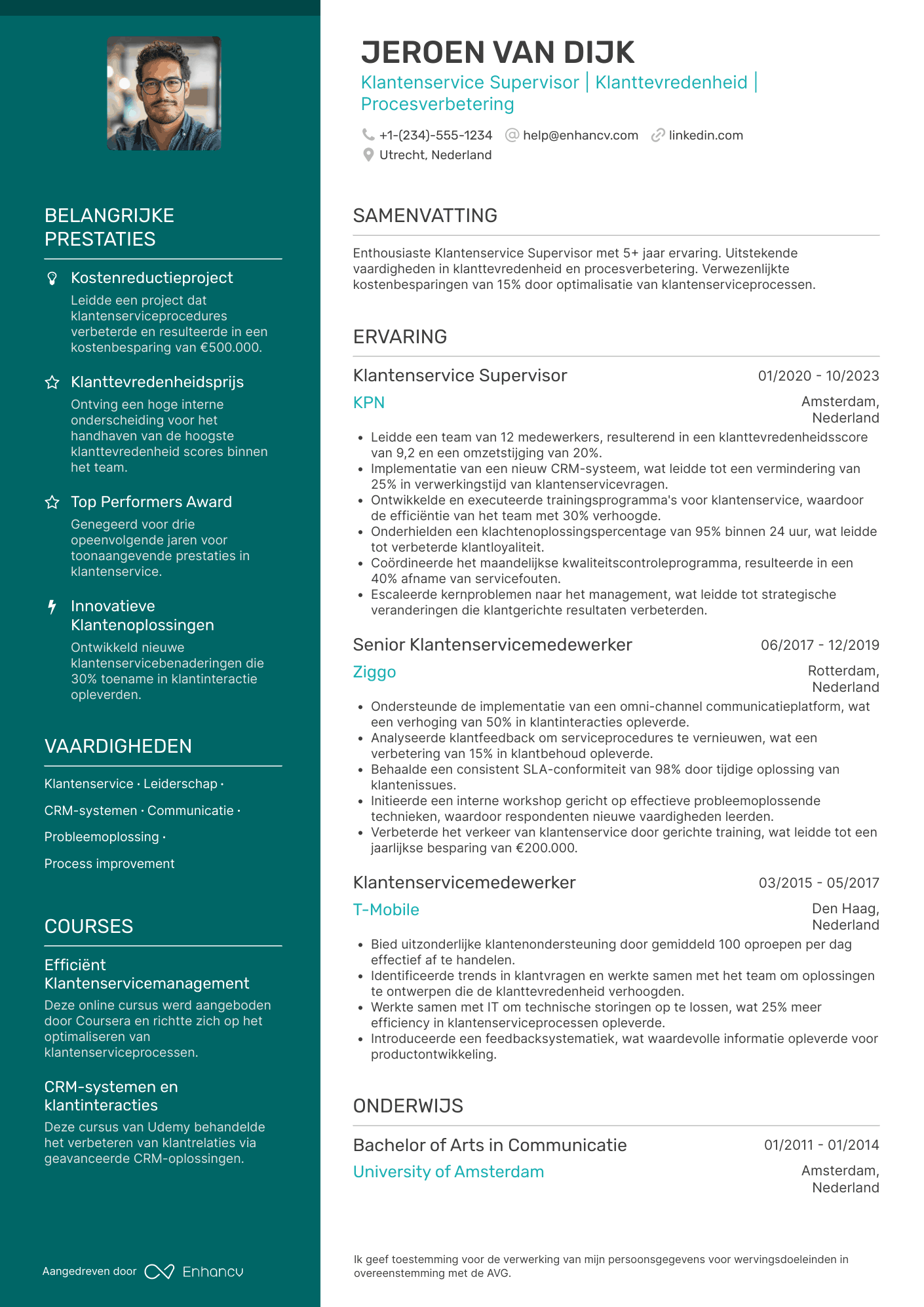 CV voor Medewerker Klantenservice Supervisor