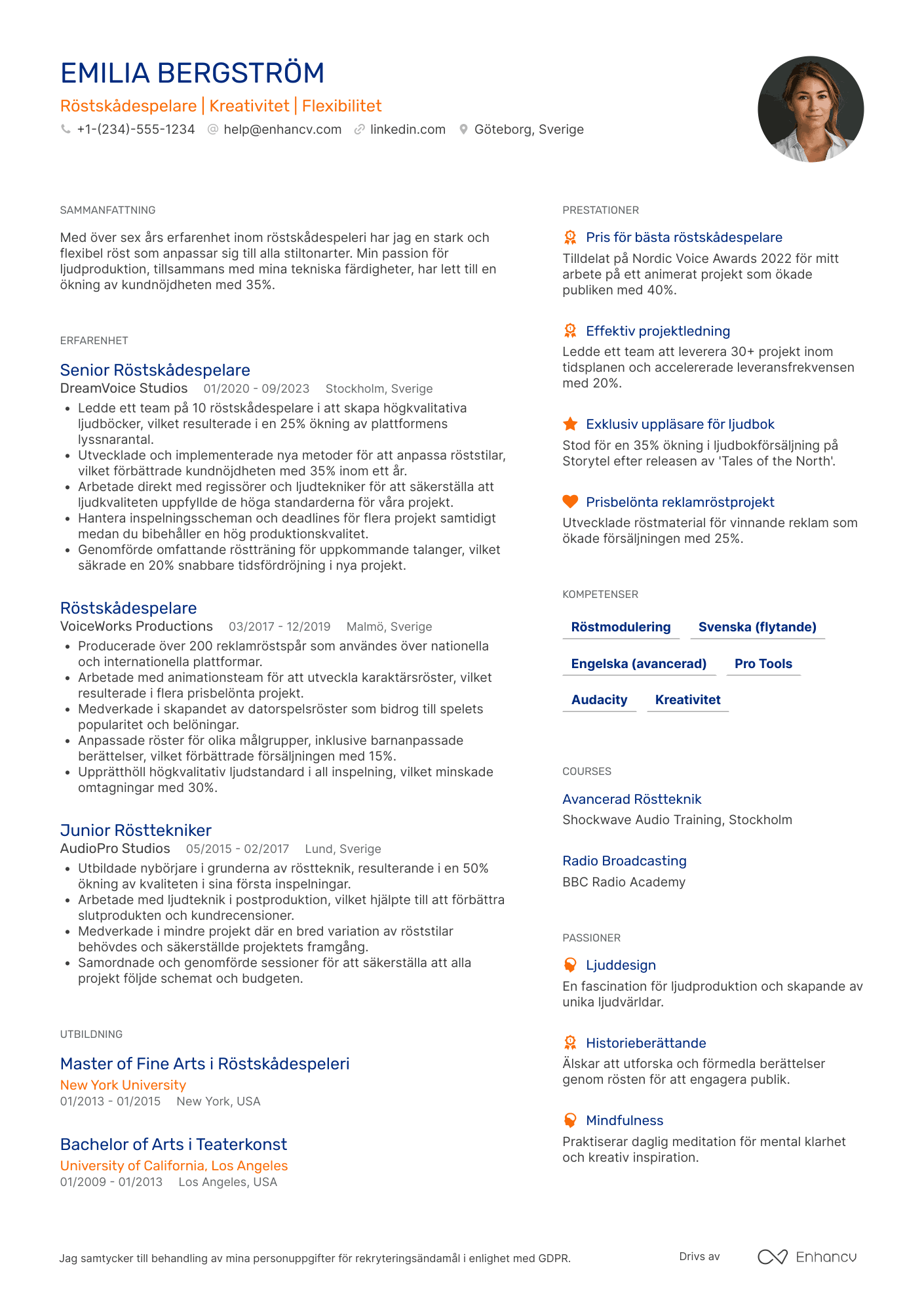 CV för Röstskådespelare