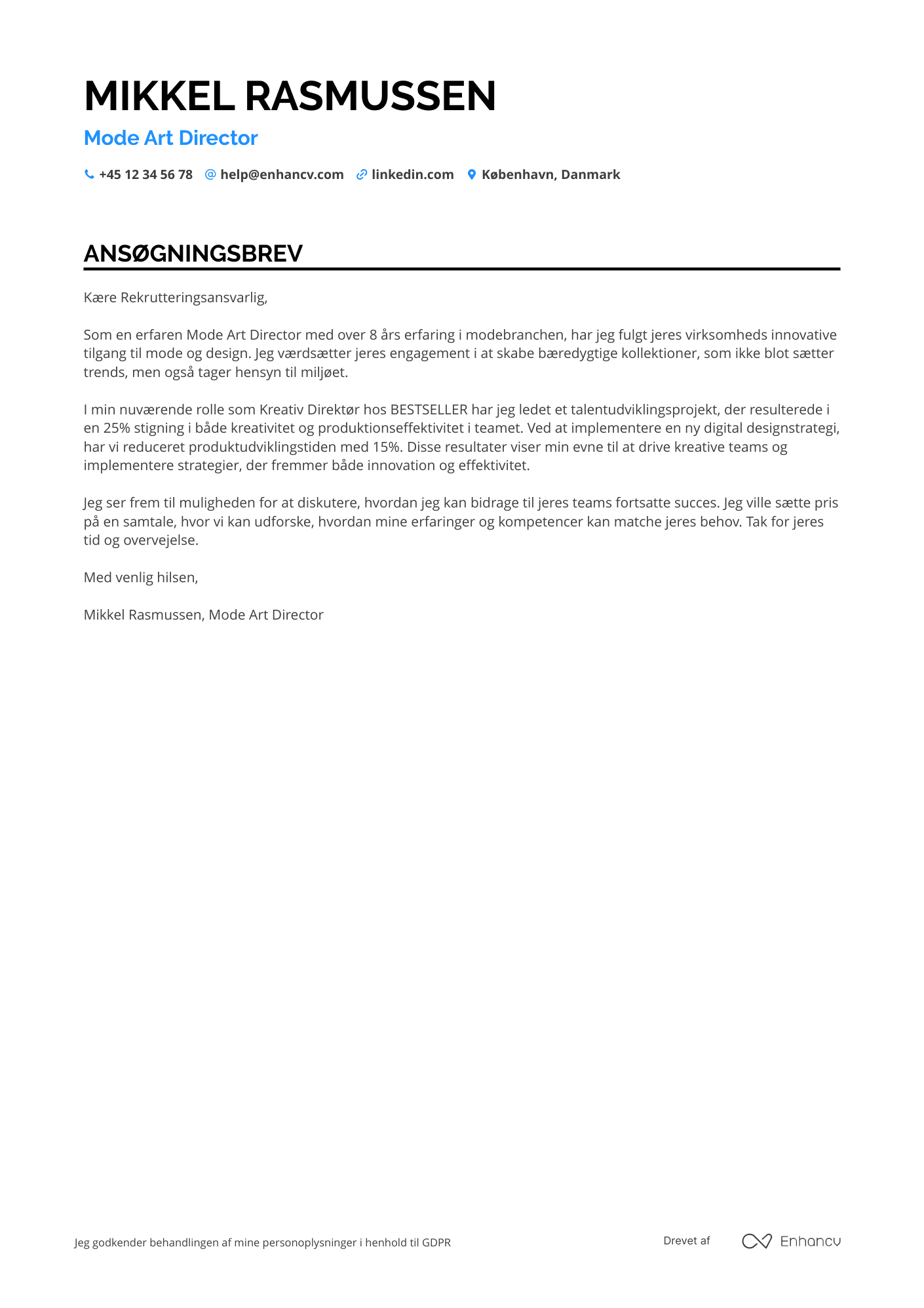 Ansøgningsbrev til Mode art director