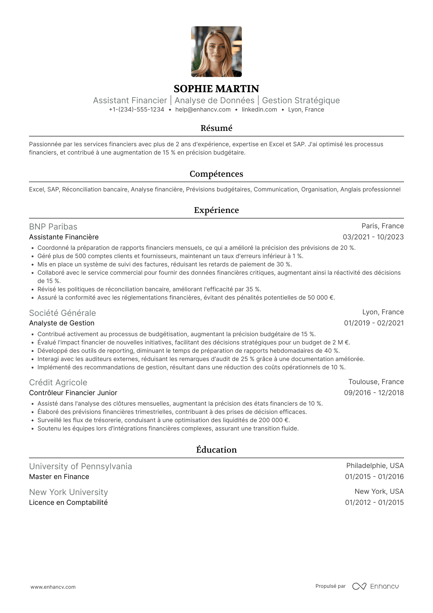 CV d’assistant financier