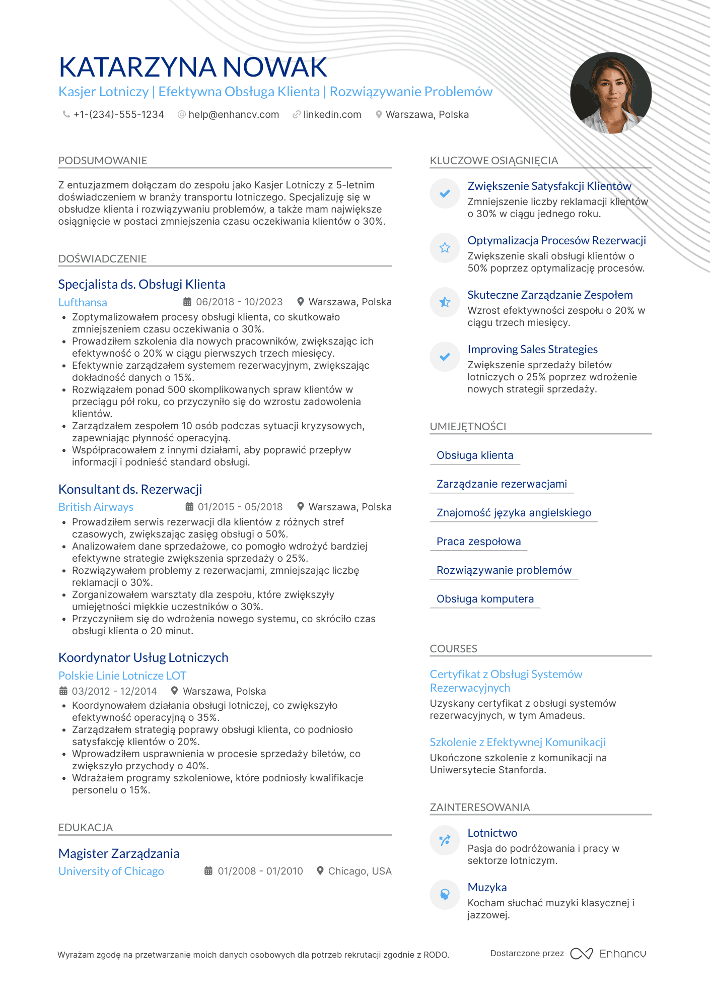 CV dla Kasjer Lotniczy