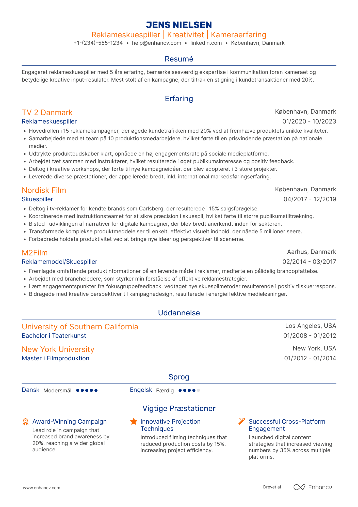 CV til Reklameskuespiller