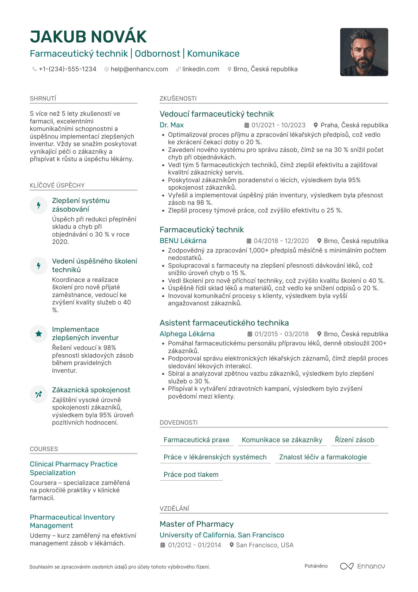 Životopis pro Farmaceutický technik v maloobchodě