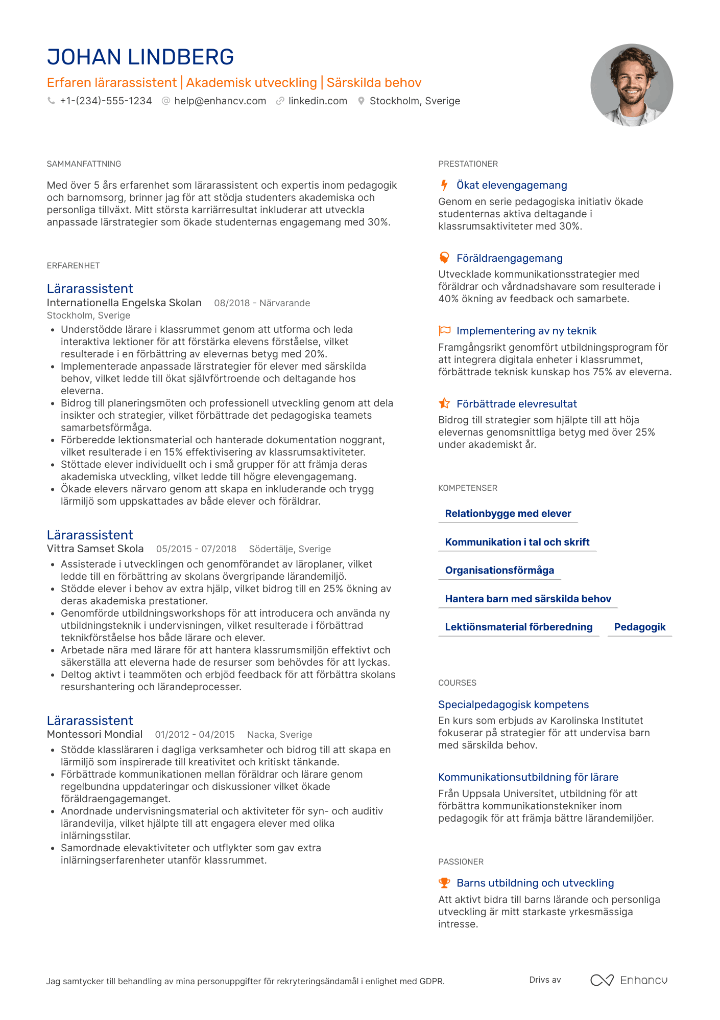 CV för Erfaren Lärarassistent