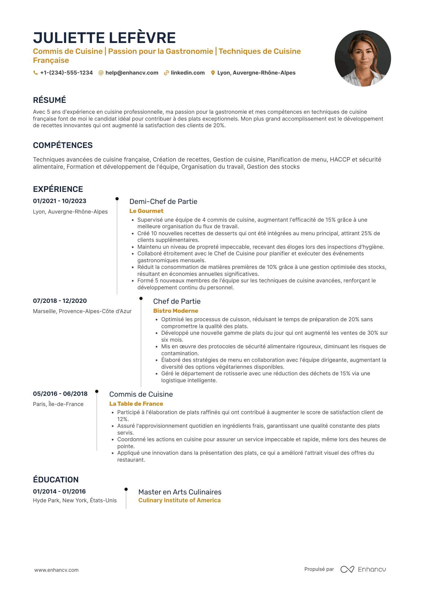 CV de commis de cuisine pour être chef de cuisine