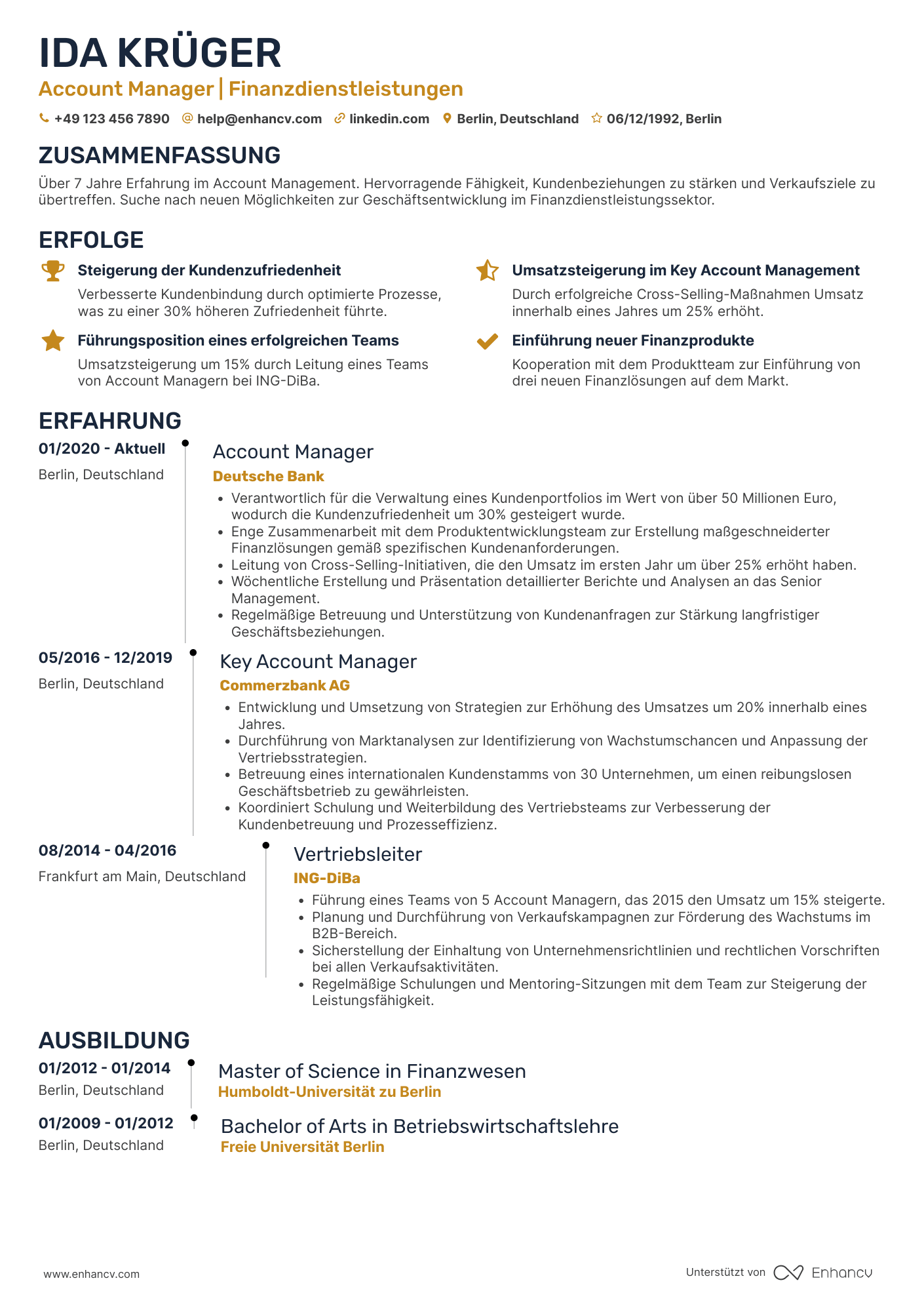 Lebenslauf in Account Manager für Finanzdienstleistungen