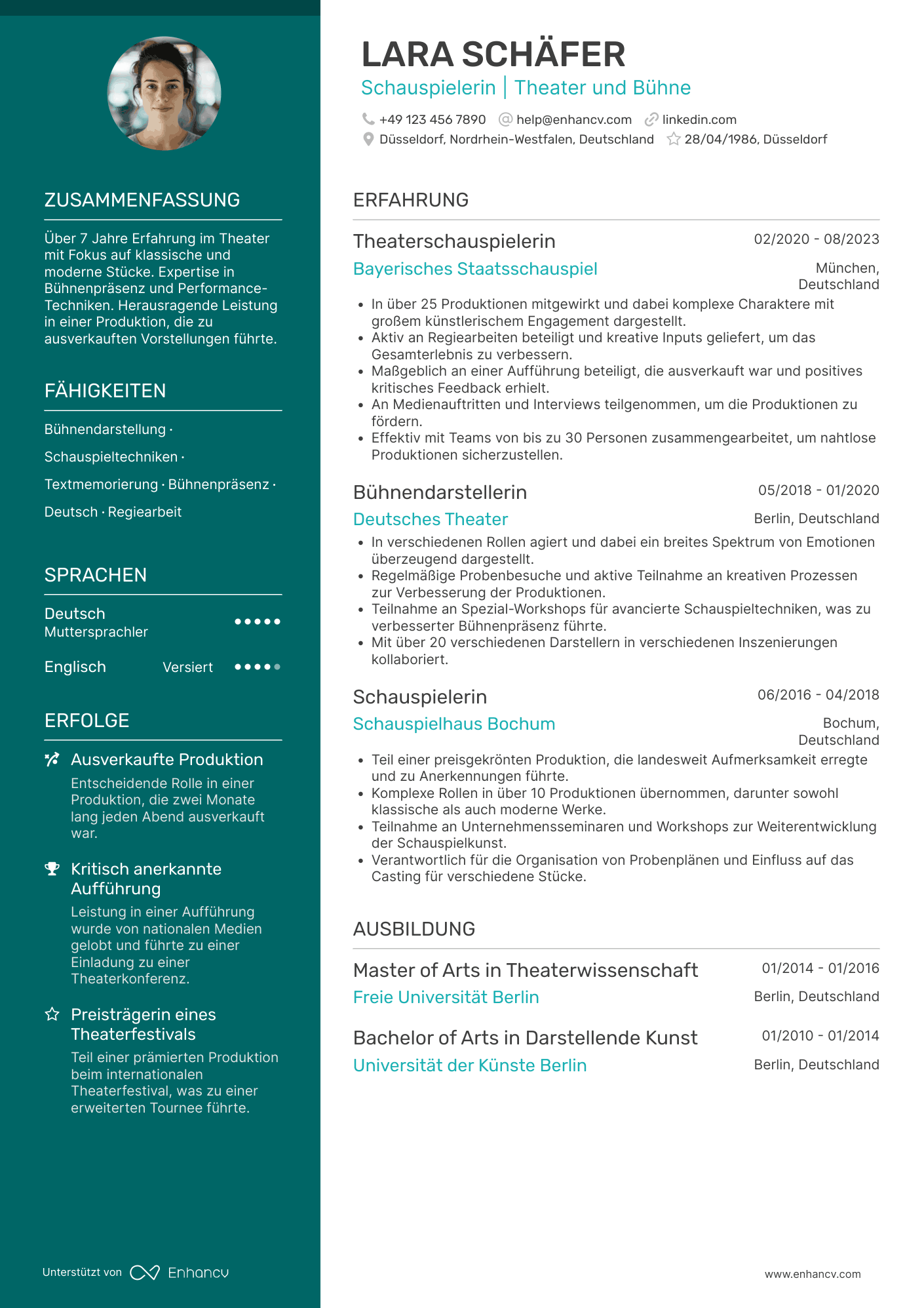 Lebenslauf als Theater Schauspieler