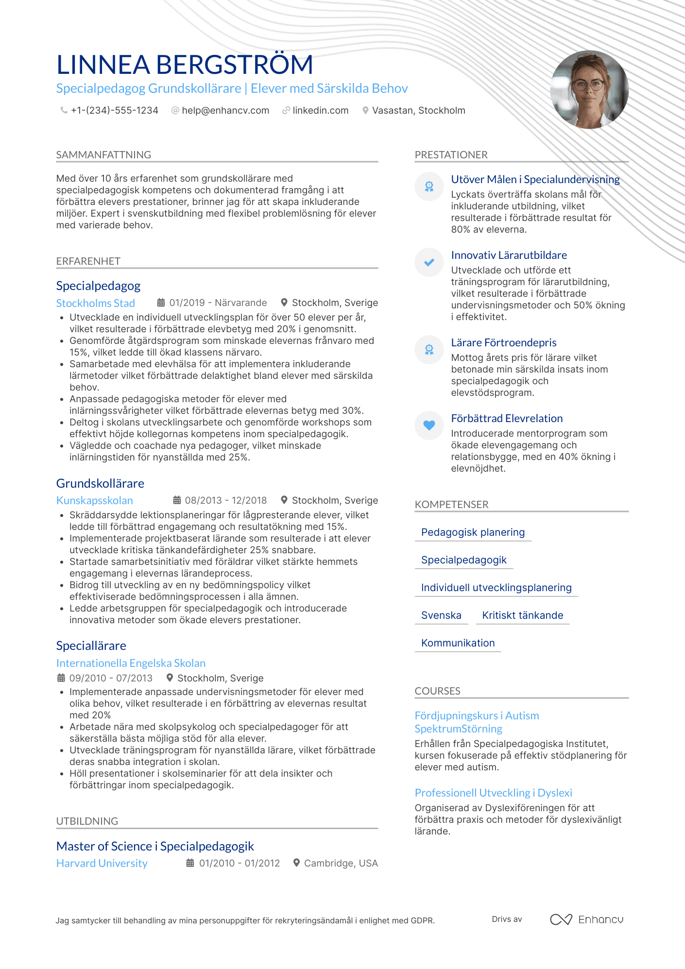 CV för Grundskollärare med specialpedagogisk kompetens
