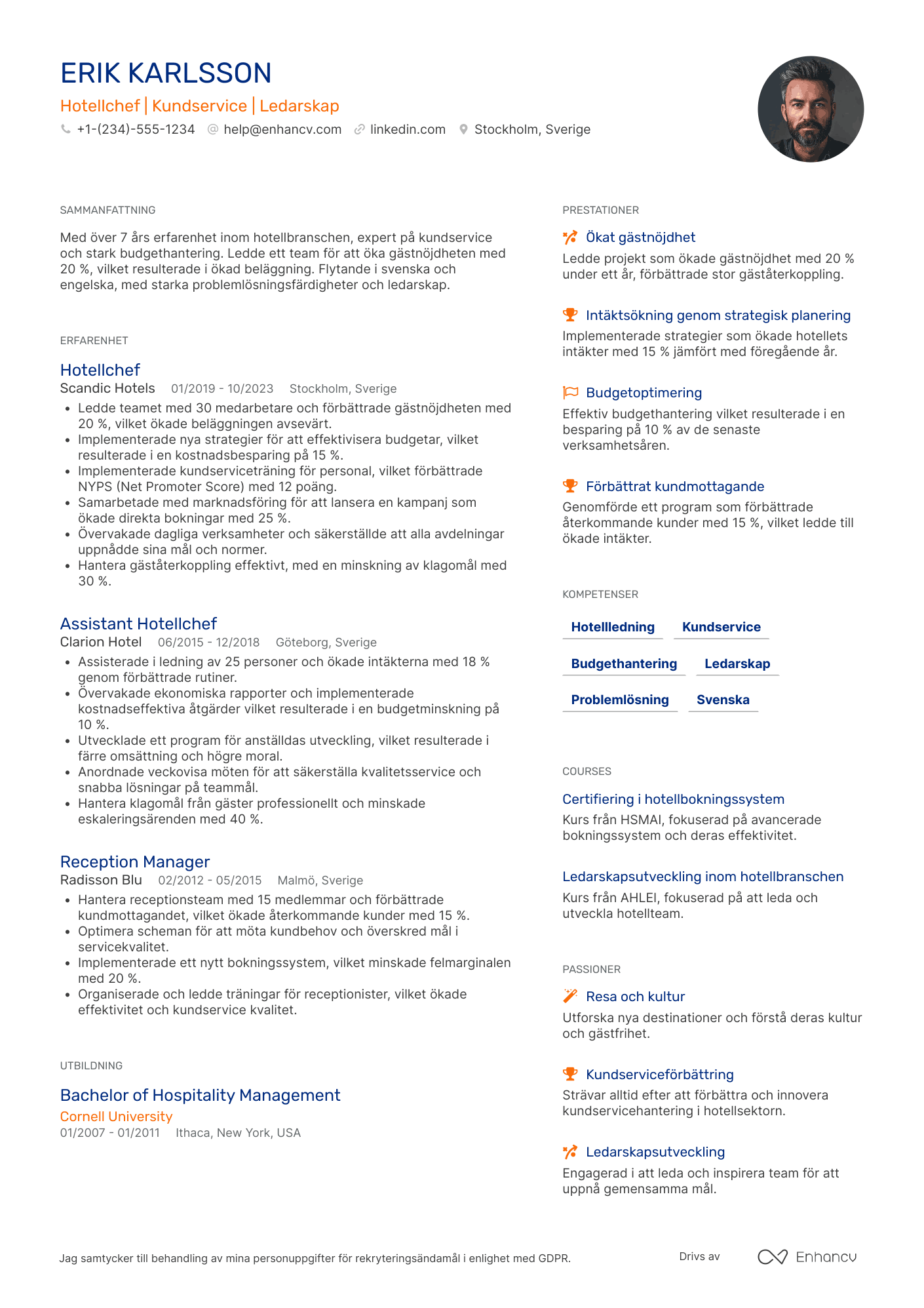 CV för Hotellchef expert