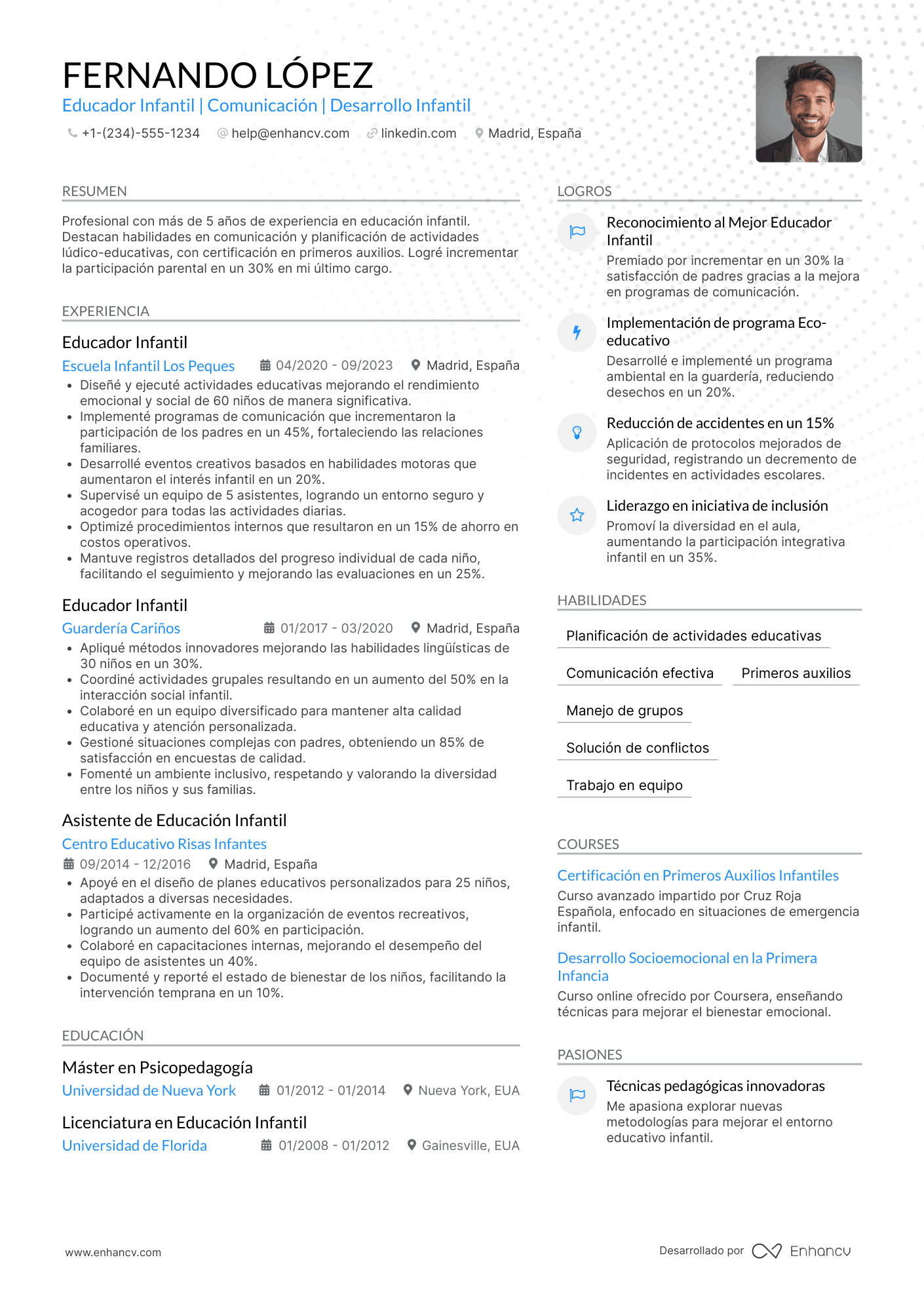 Ejemplo de currículum para trabajar en guardería