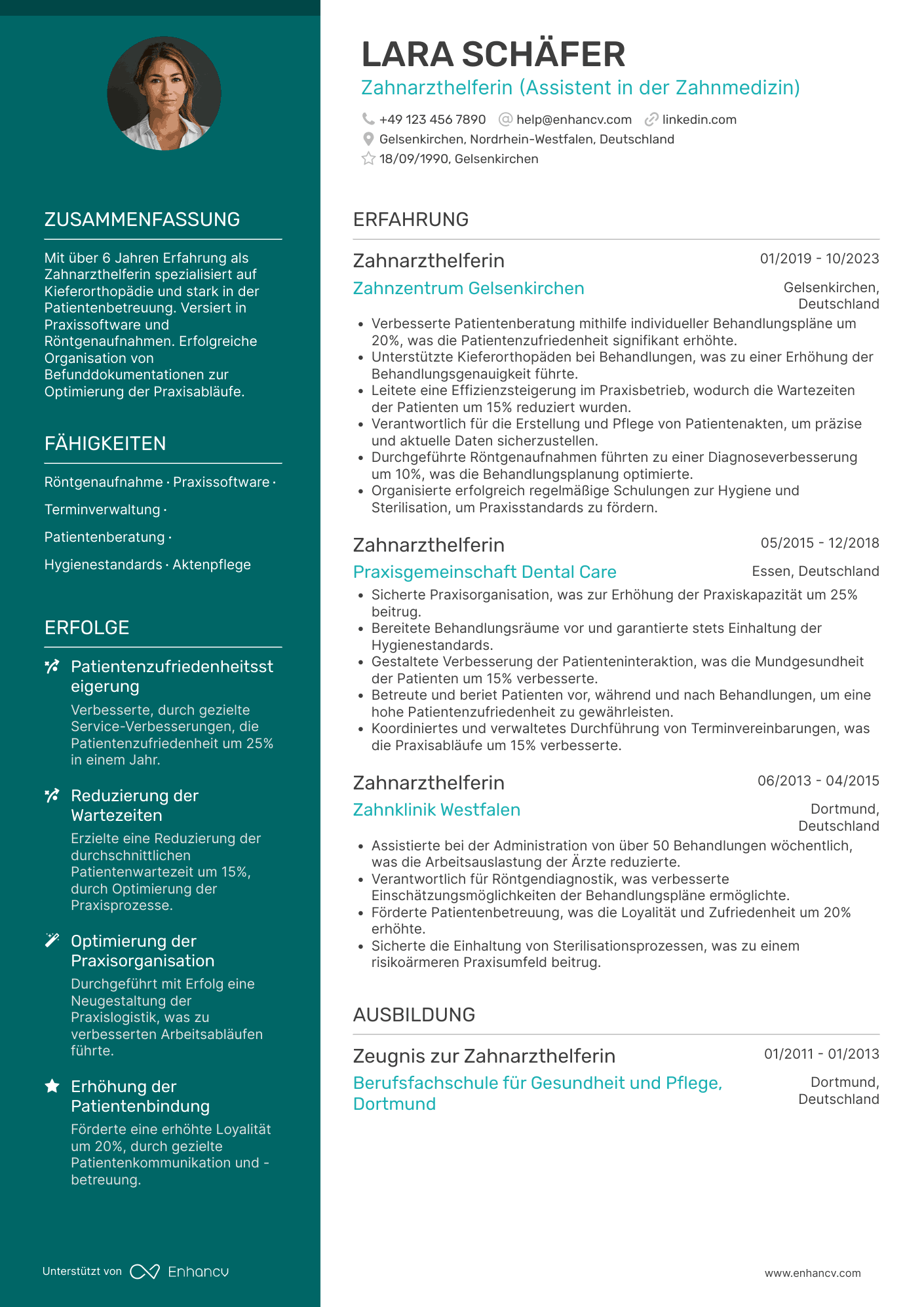 Lebenslauf als Zahnarzthelferin in der Kieferorthopädie