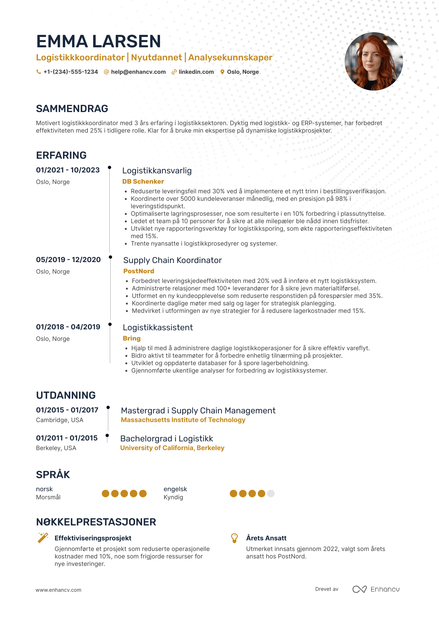 CV for Nyutdannede Logistikkkoordinator