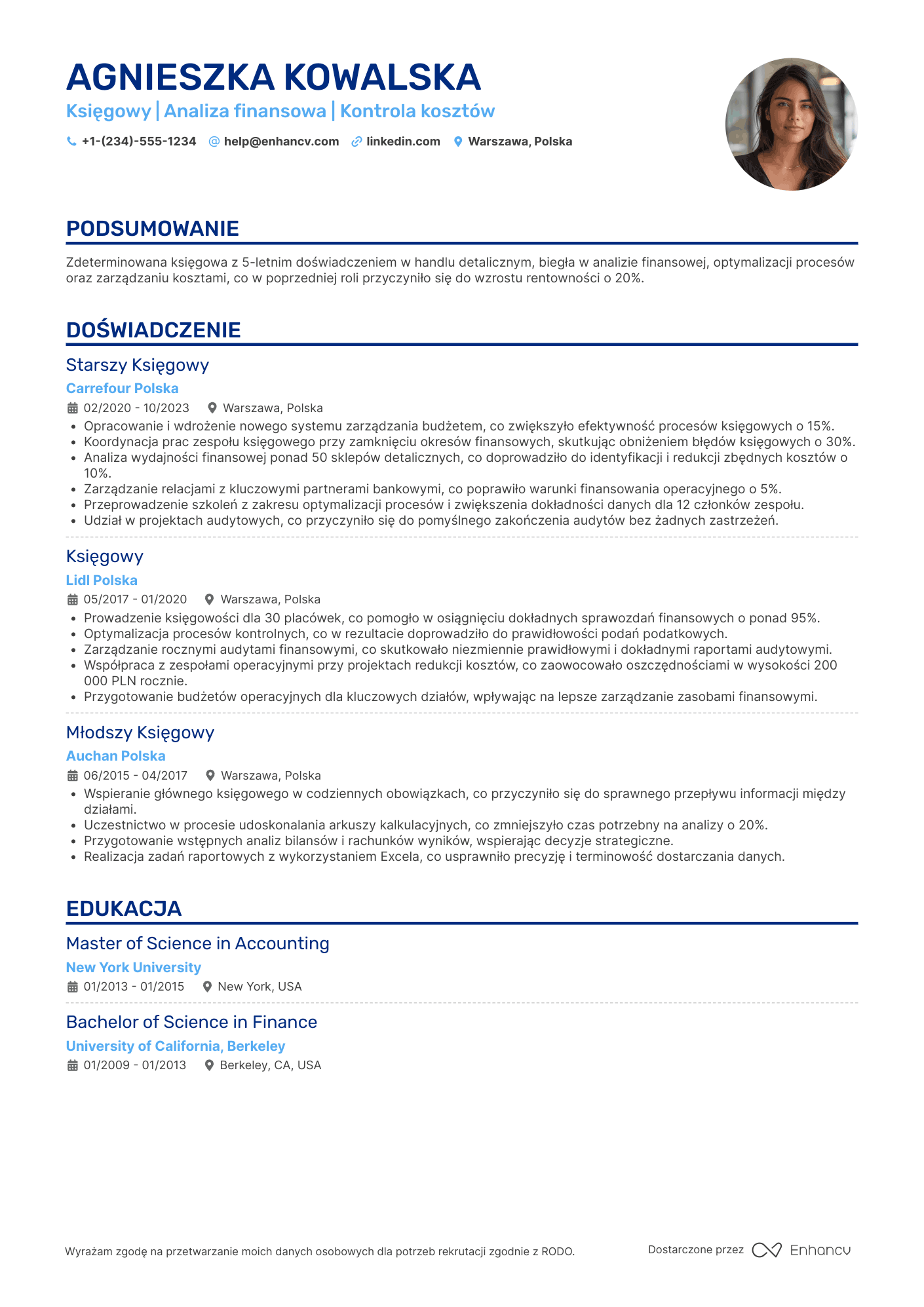 CV dla Księgowy w handlu detalicznym
