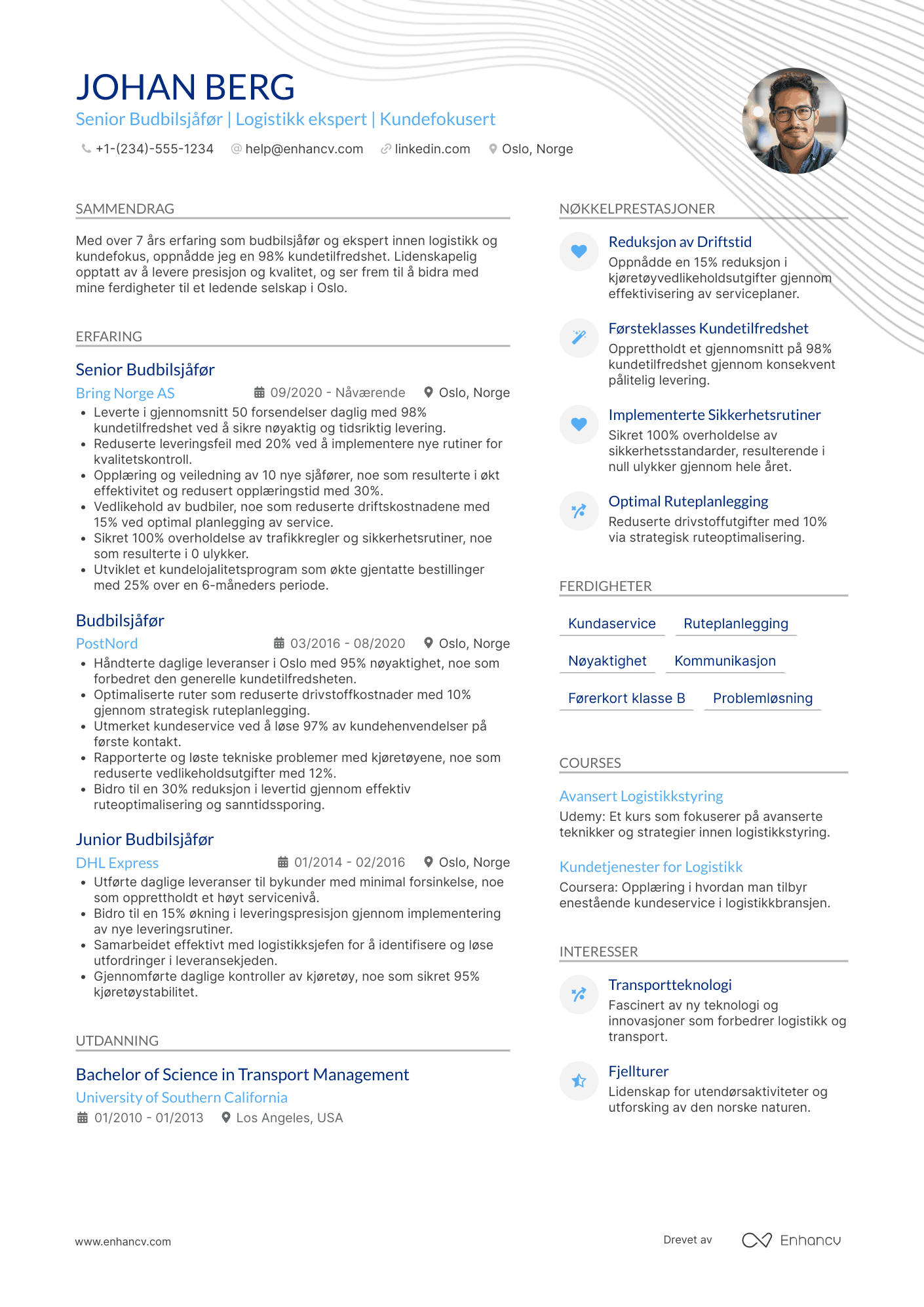 CV for Senior Budbilsjåfør