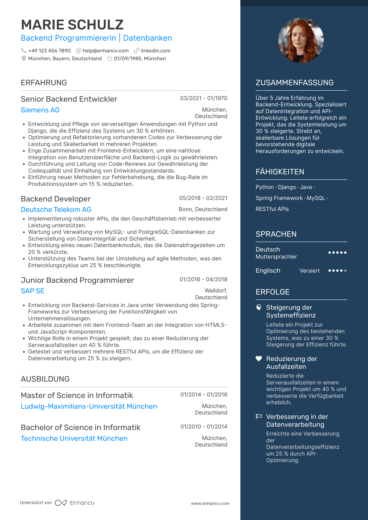 Lebenslauf als Backend Programmierer