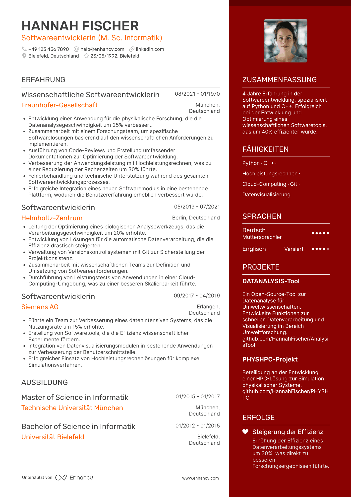 Lebenslauf als Wissenschaftlicher Softwareentwickler