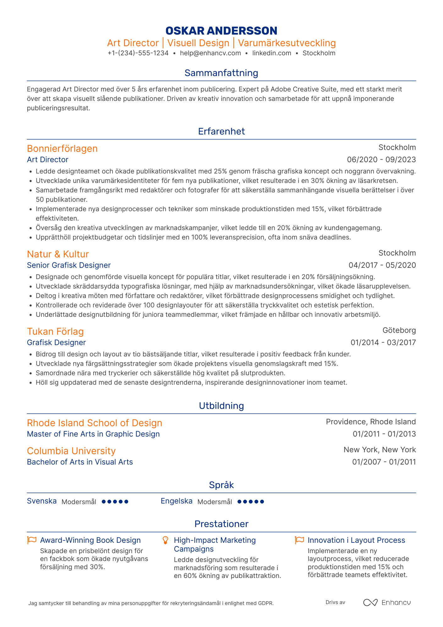 CV för Art Director in Publishing