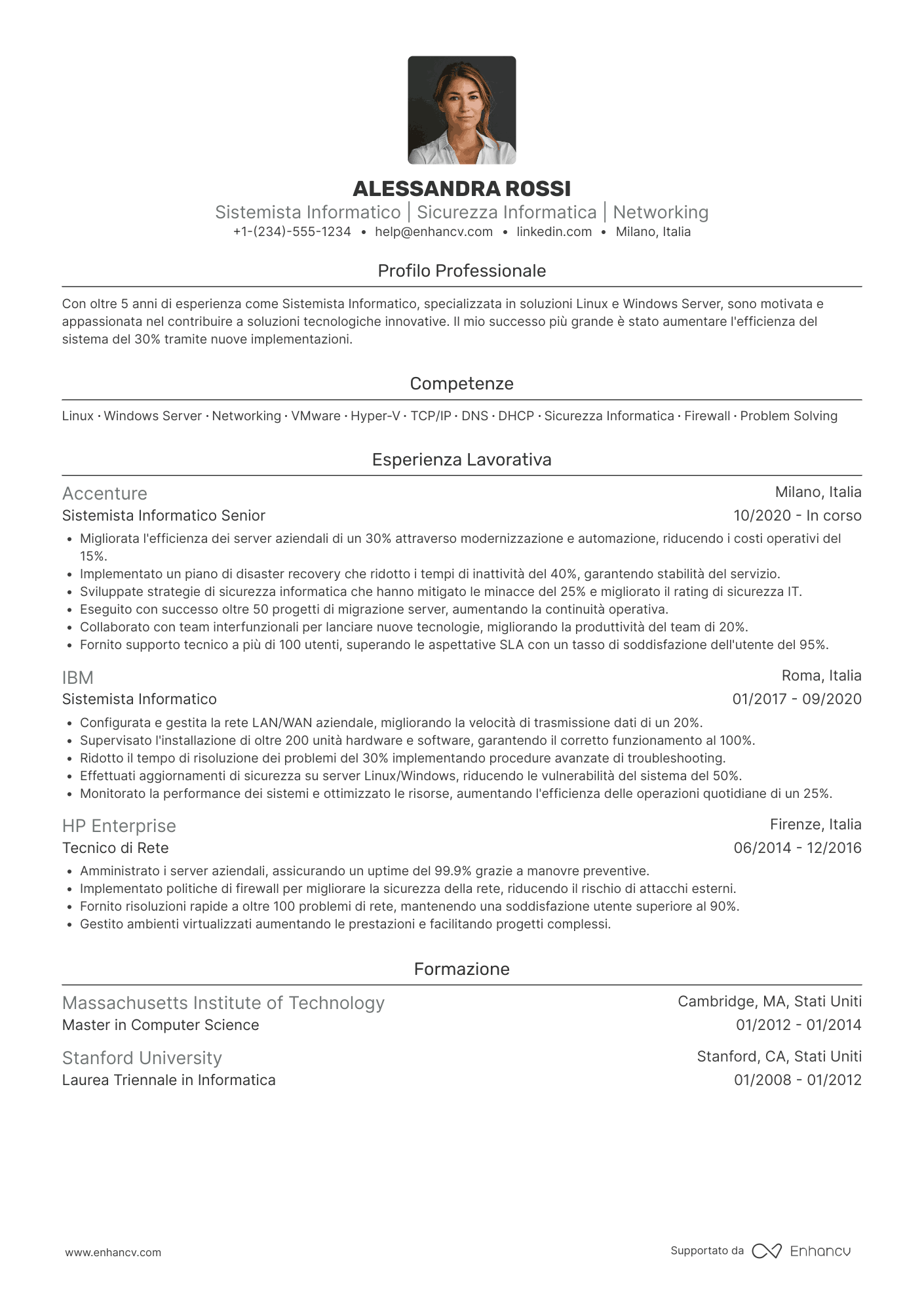 Sistemista informatico curriculum