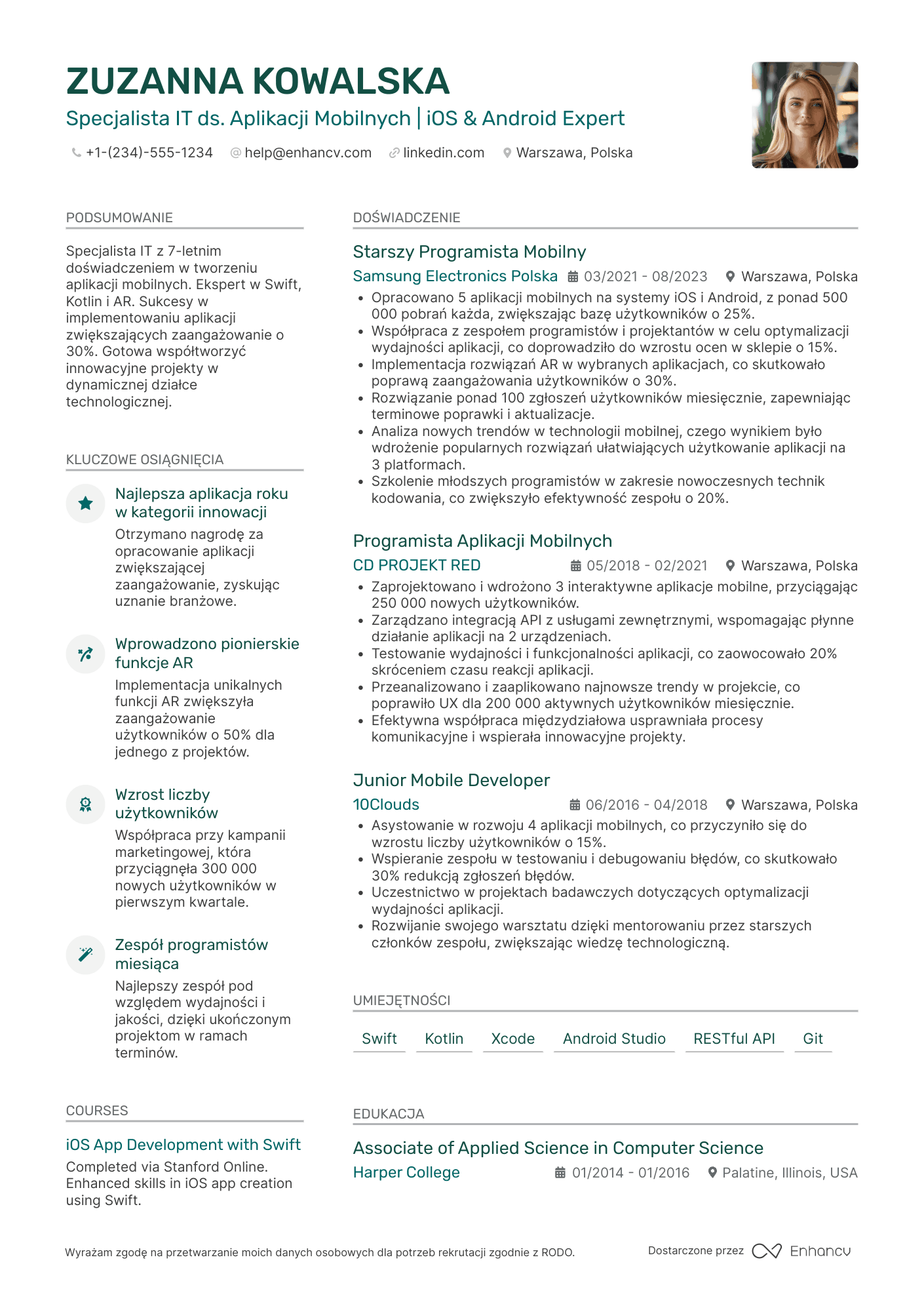 CV dla Specjalista IT ds. Aplikacji Mobilnych