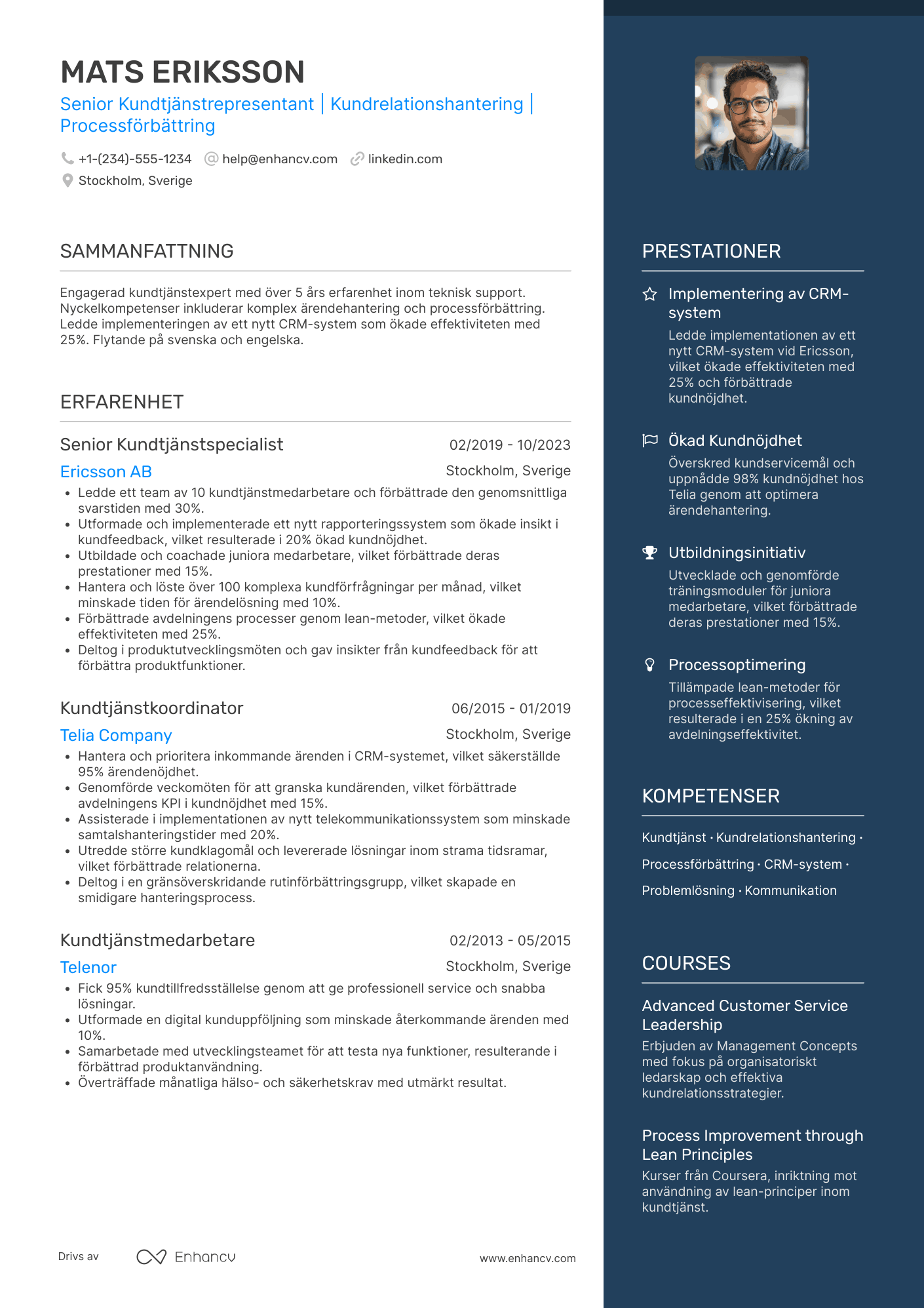 CV för Senior Kundtjänstrepresentant