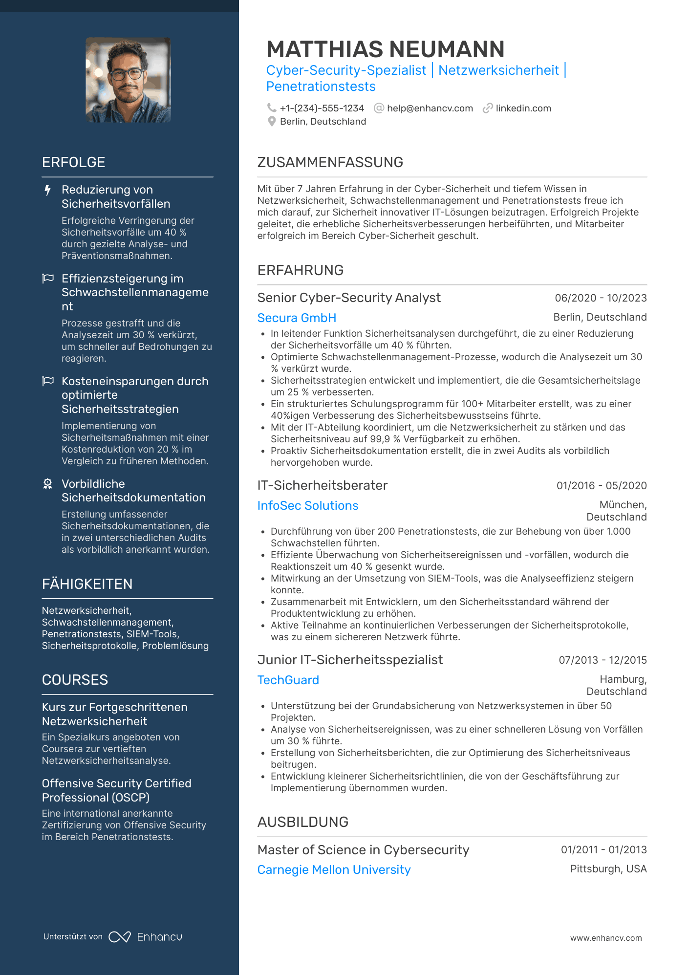 Lebenslauf Cyber Security Spezialist