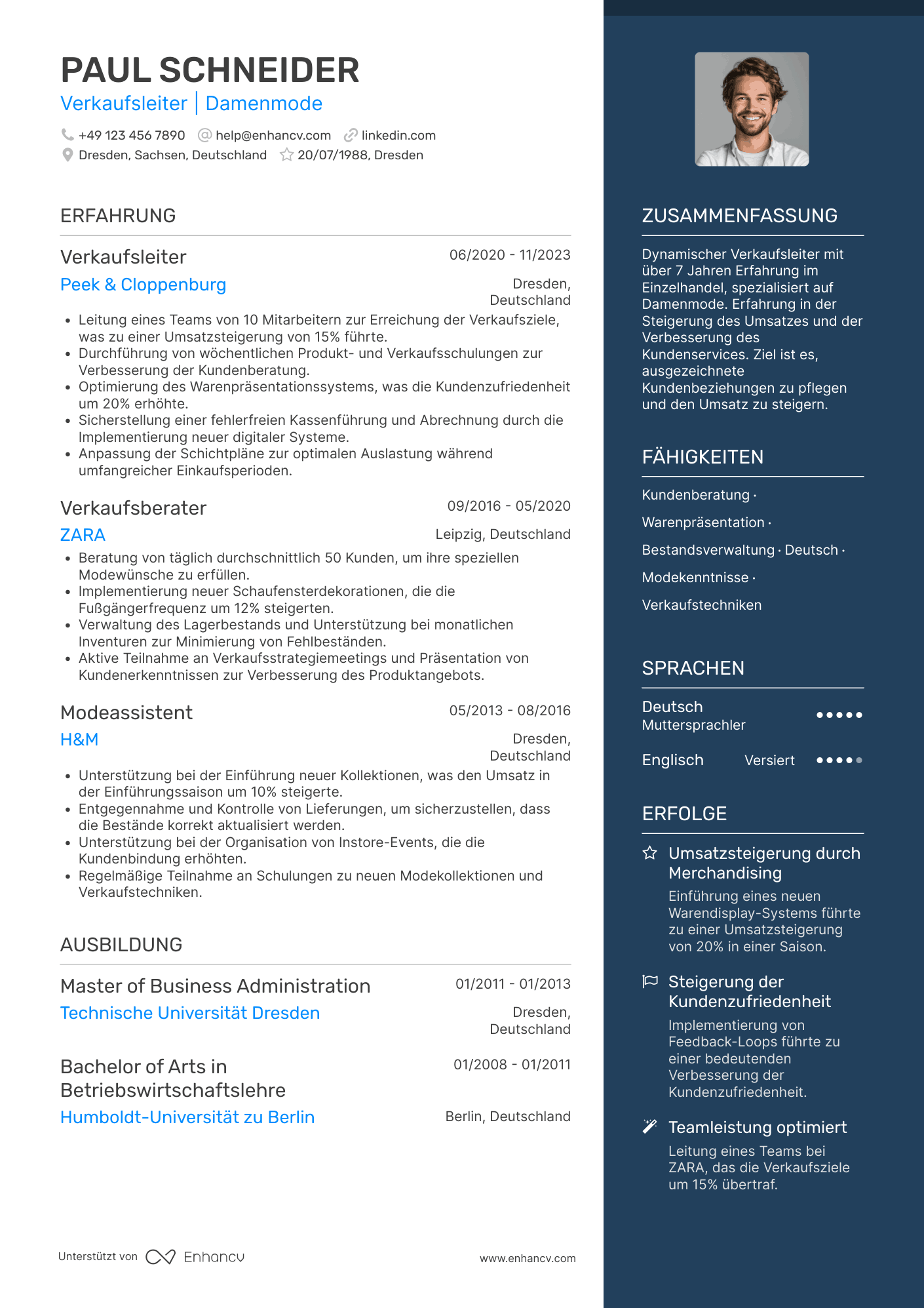 Lebenslauf als Verkäuferin für Damenmode