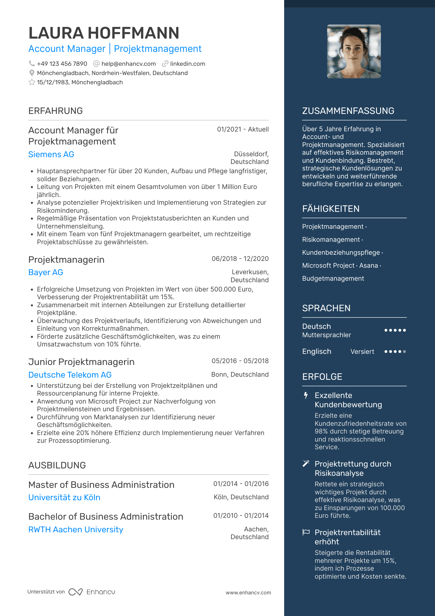Lebenslauf als Account Manager für Projektmanagement
