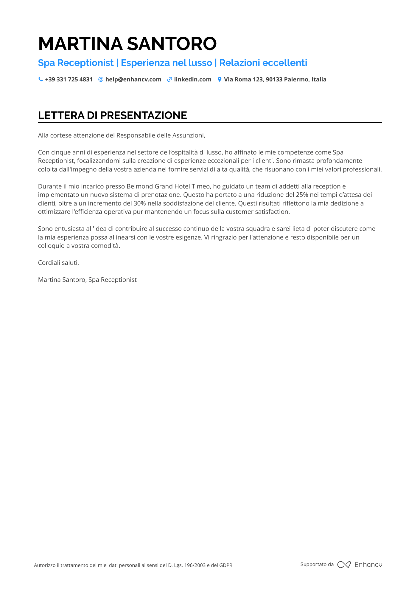 Receptionist di Spa