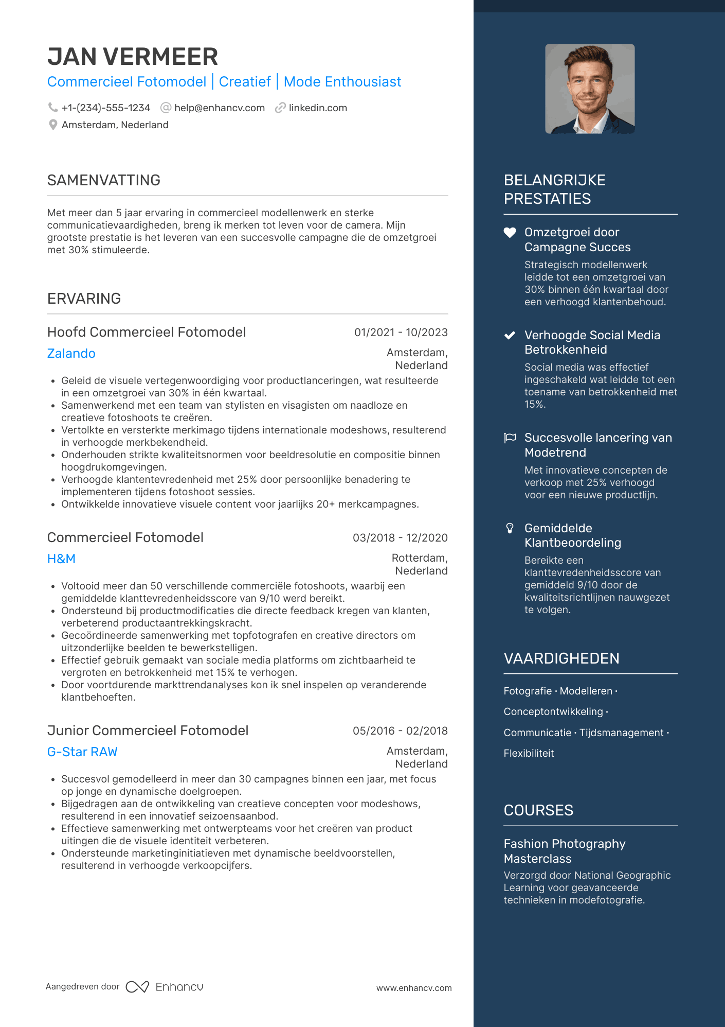 CV voor Commercial Fotomodel