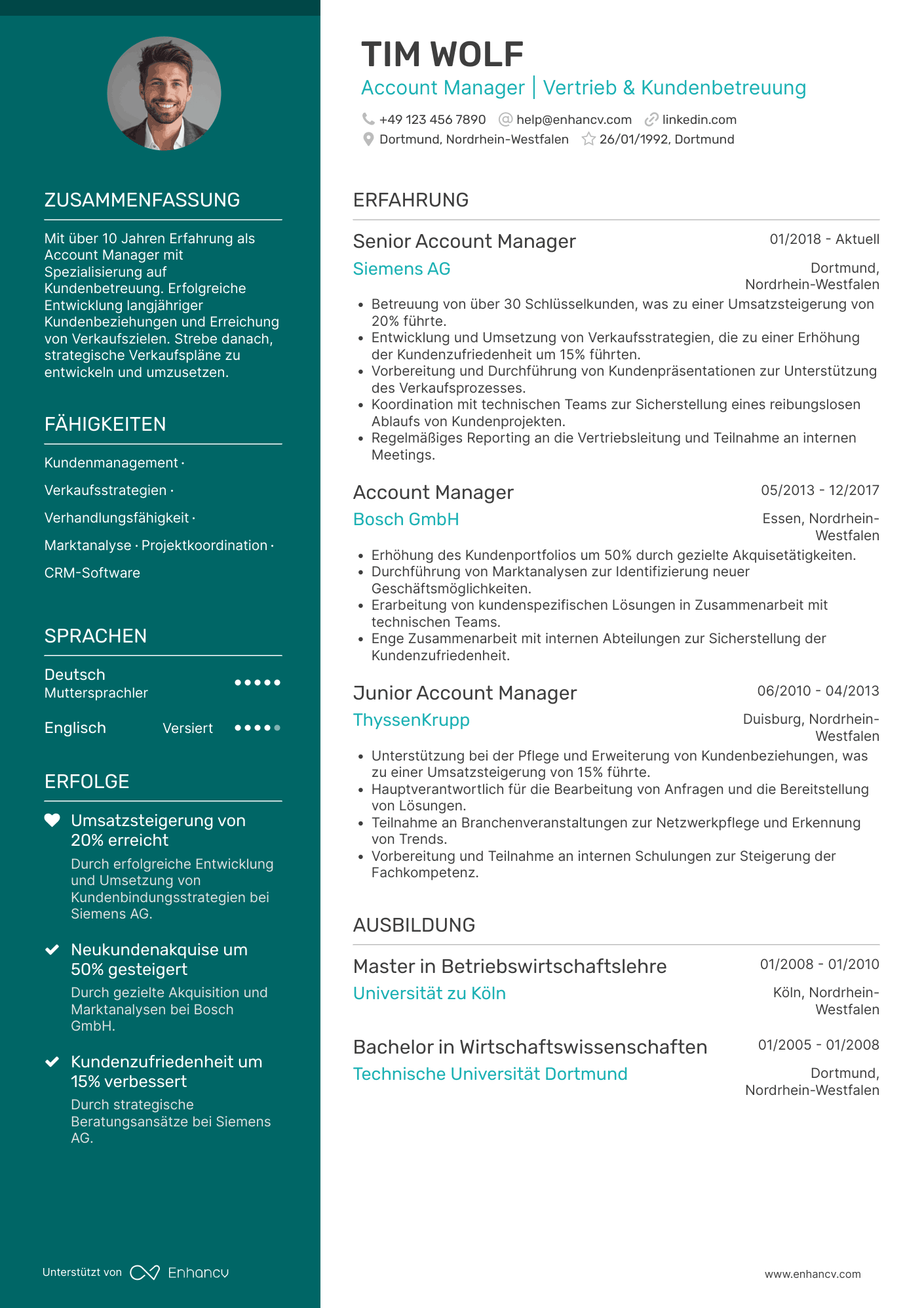 Lebenslauf als Account Manager mit langjähriger Erfahrung