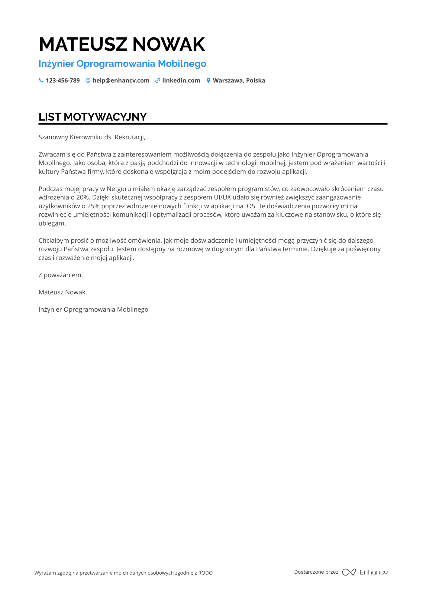 List motywacyjny dla Mobile Software Engineer