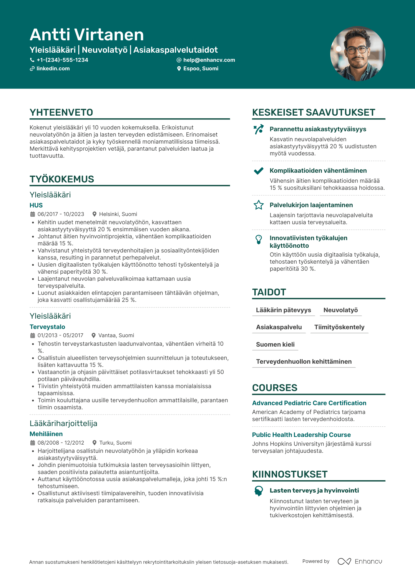 Ansioluettelo Yleislääkäri Neuvolassa