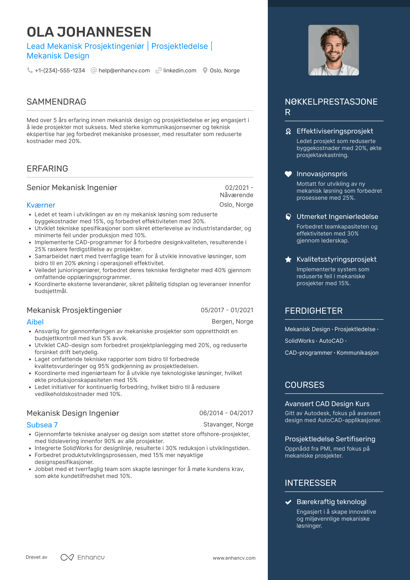 CV for Lead Mekanisk Prosjektingeniør