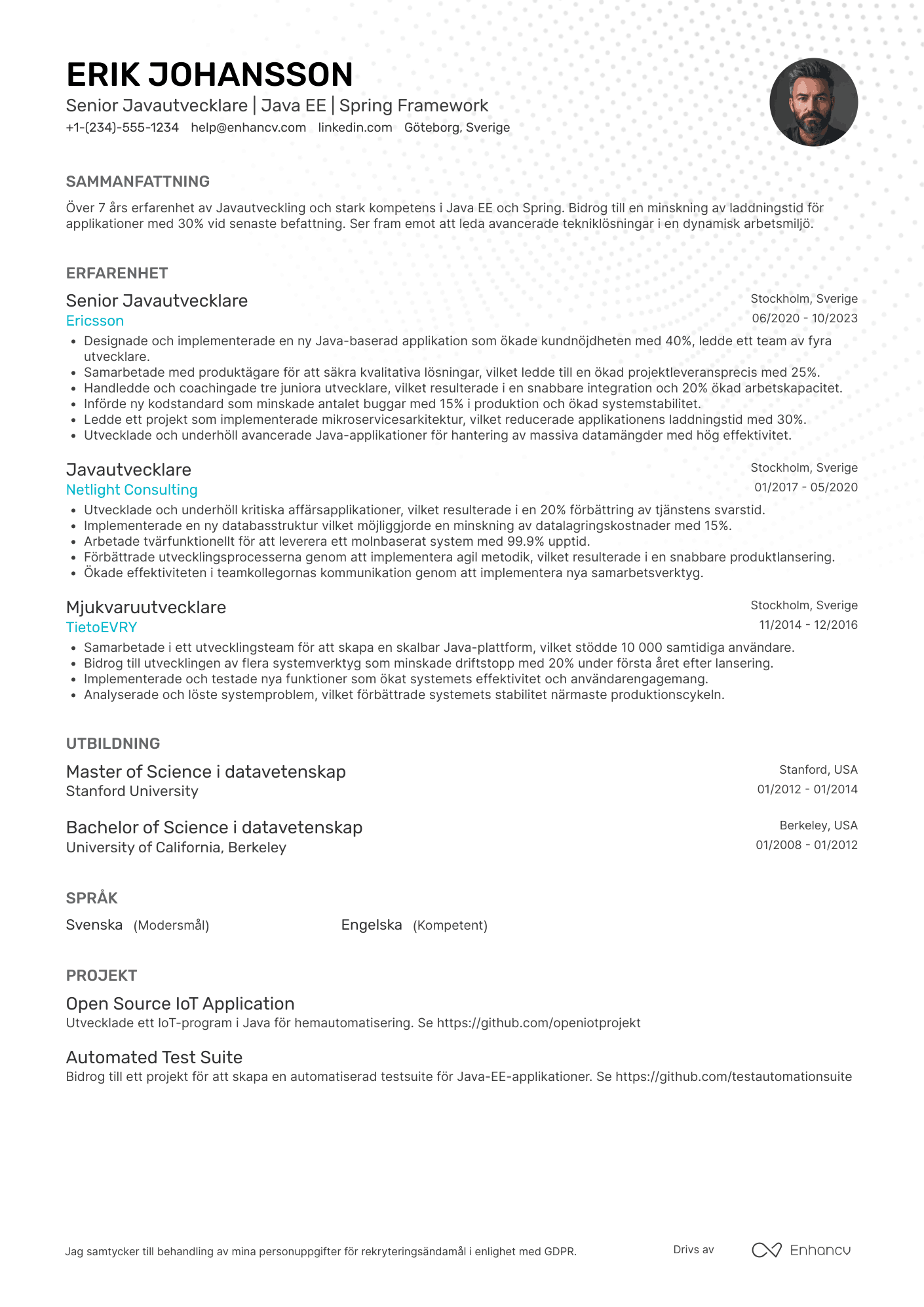 CV för Senior Javautvecklare