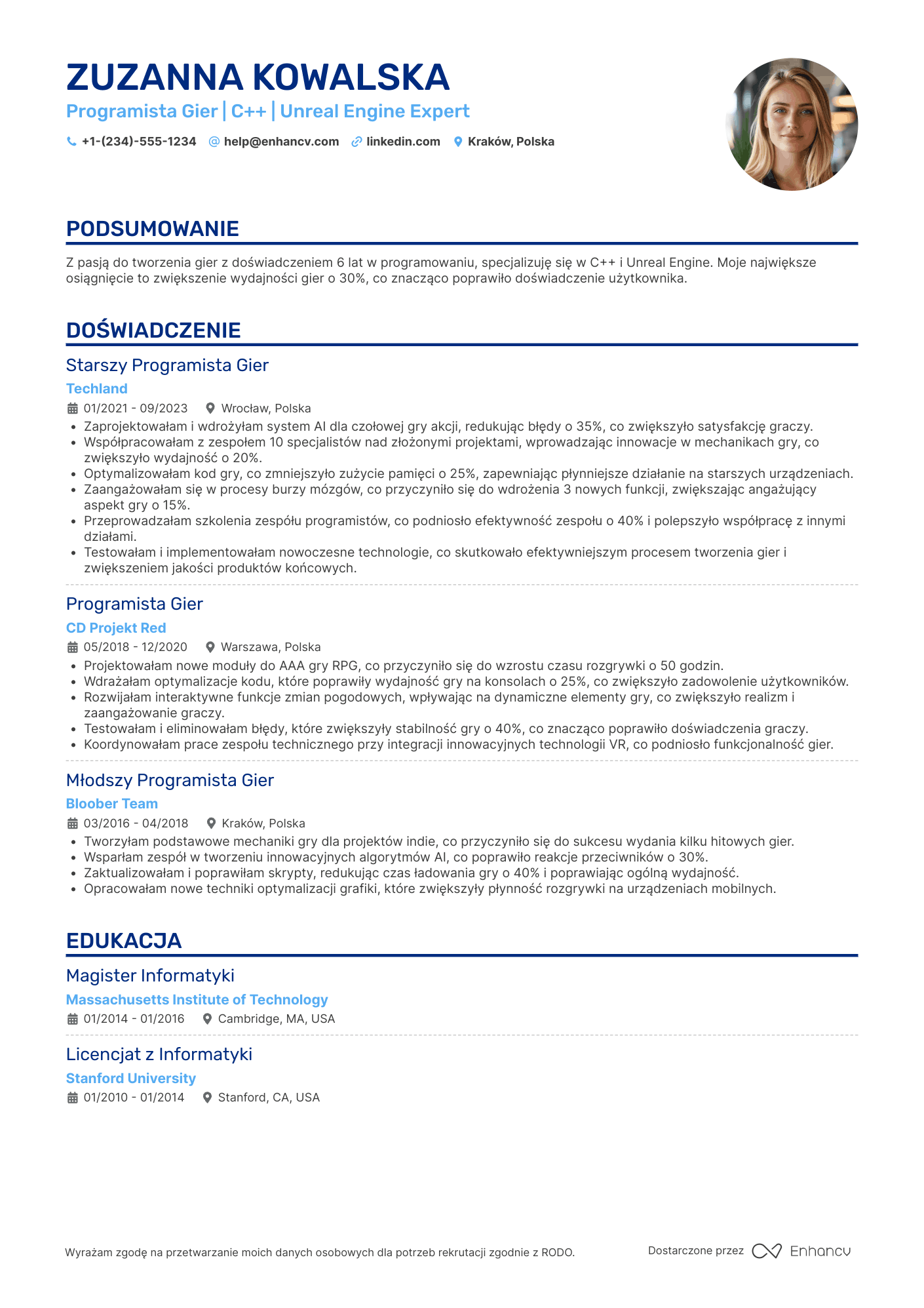 CV dla Programista Gier