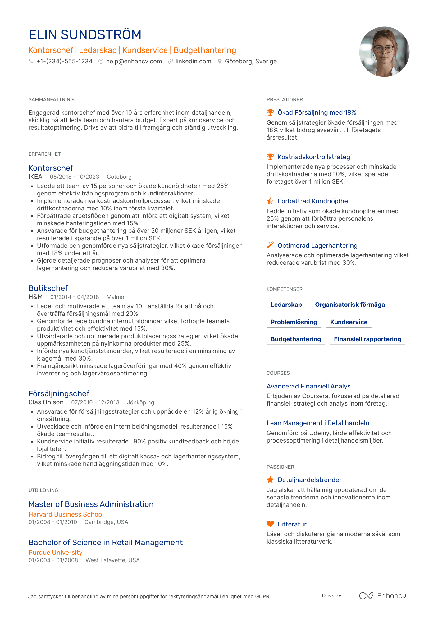 CV för Kontorschef Detaljhandel