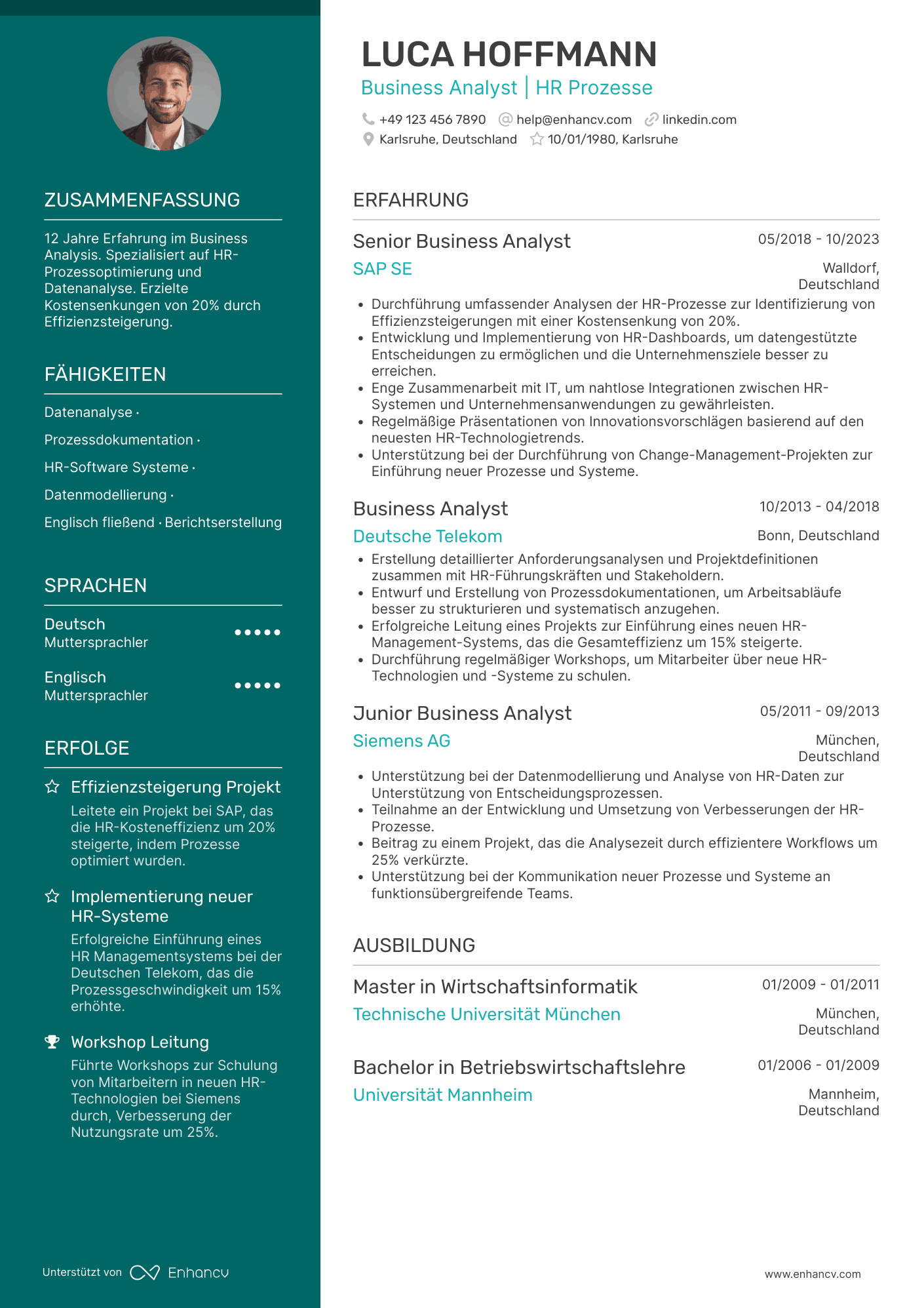 Lebenslauf als Business Analyst für Human Resources