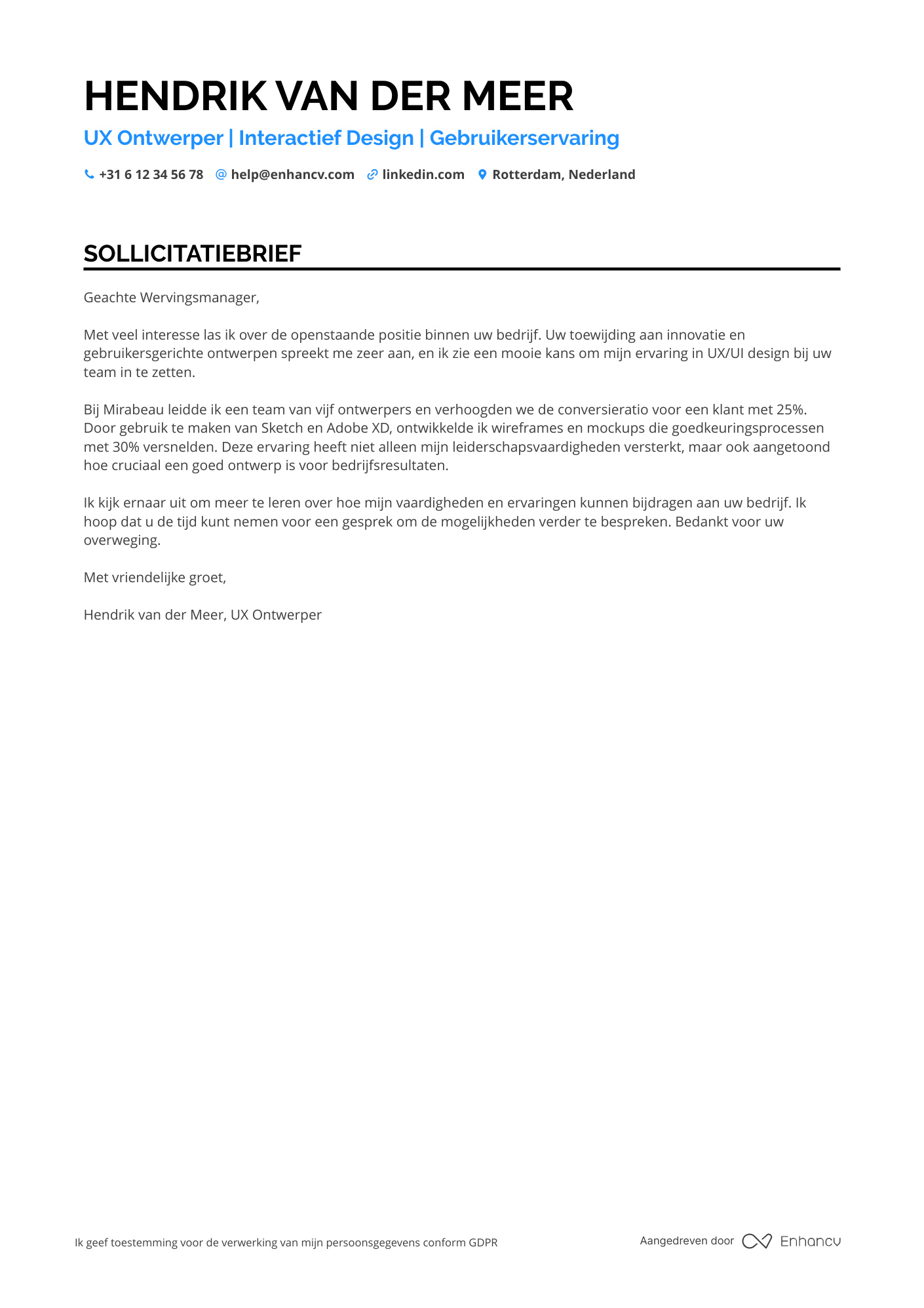 Sollicitatiebrief voor UX Ontwerper