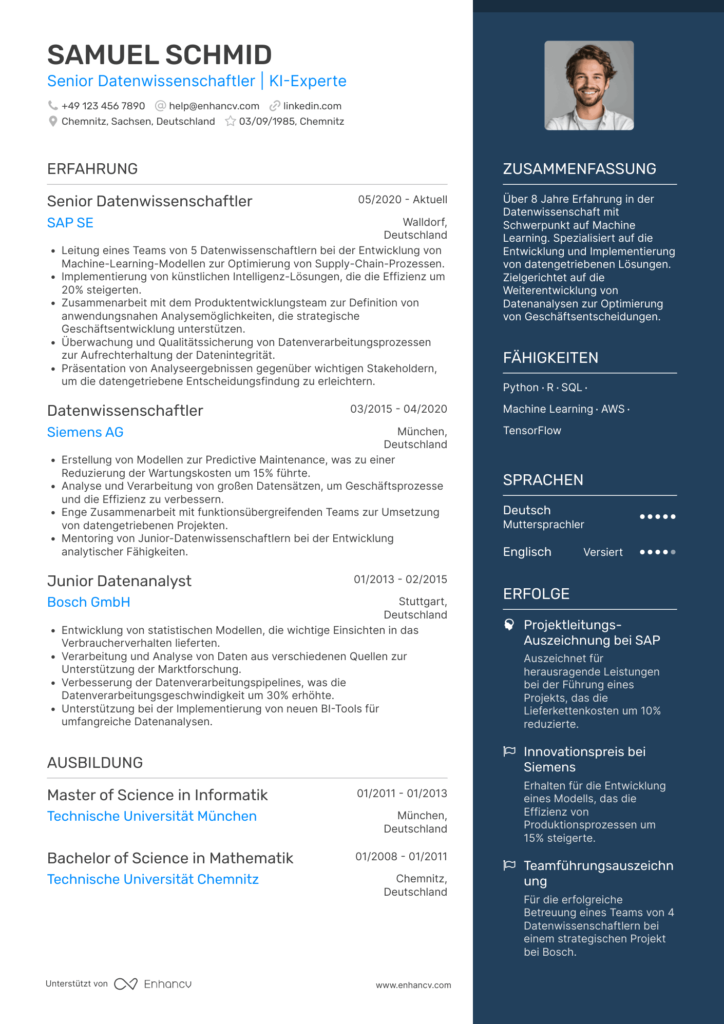 Lebenslauf als Senior Datenwissenschaftler